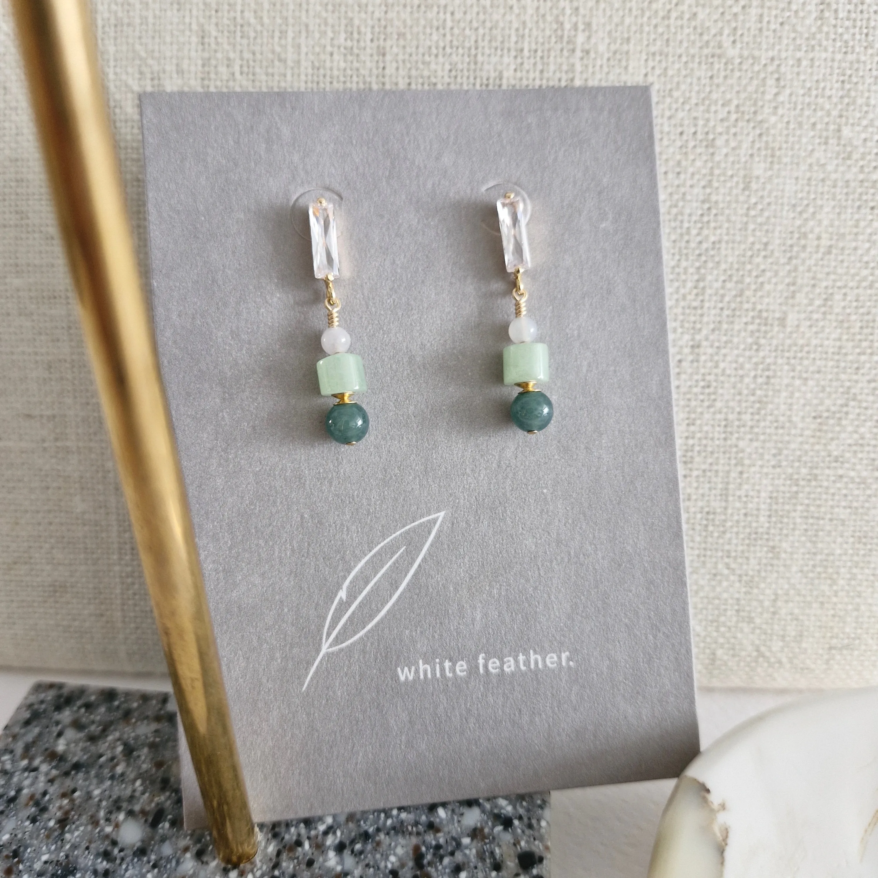 3 Jade Earrings | 18k Gold-plated