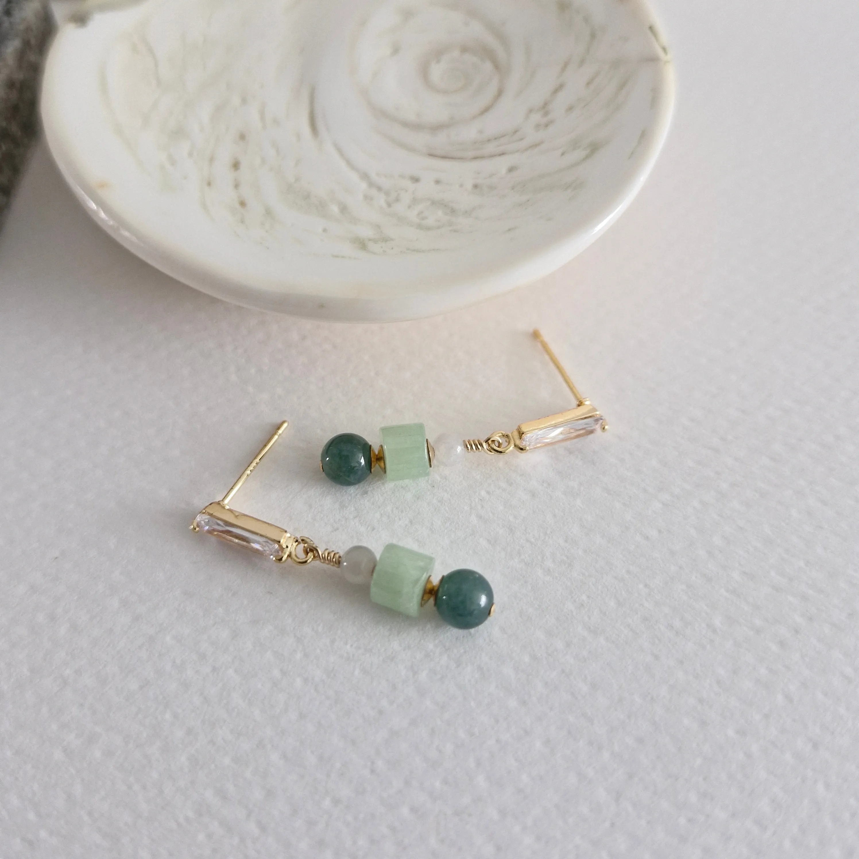 3 Jade Earrings | 18k Gold-plated