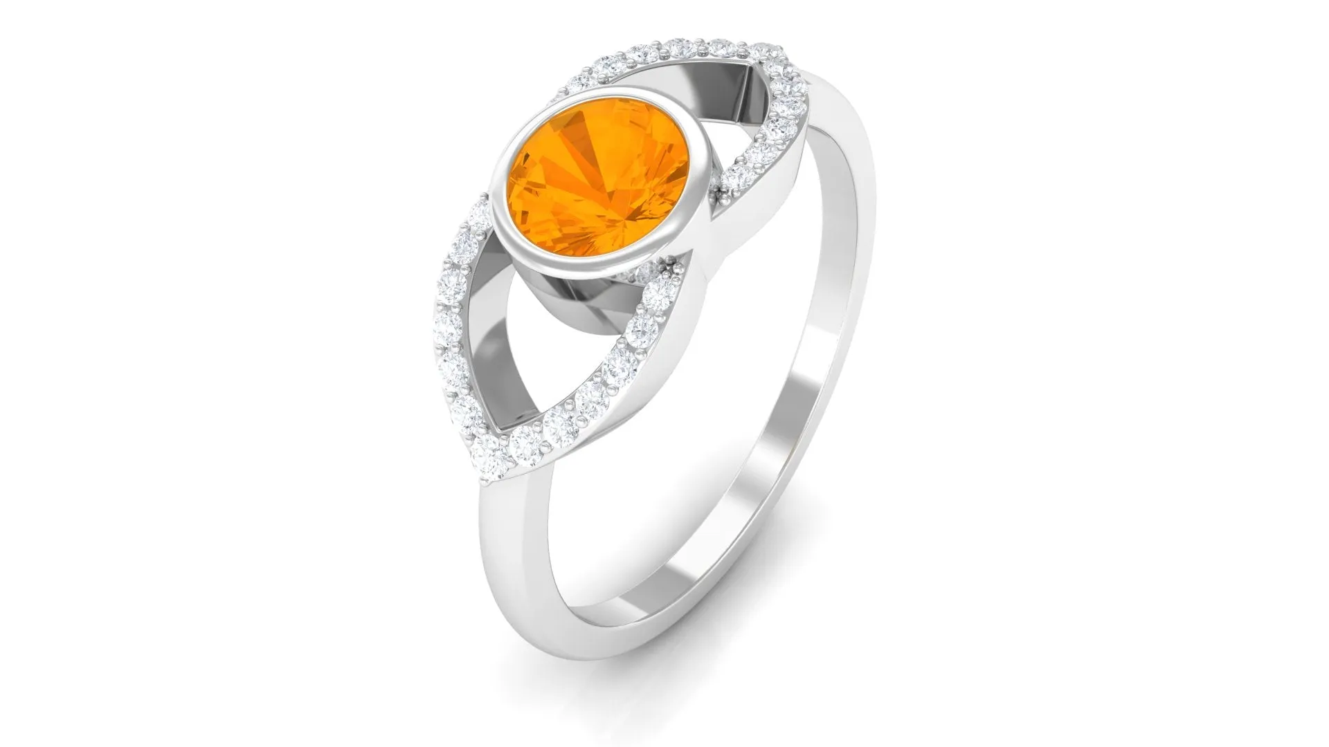 3/4 Ct Fire Opal and Diamond Split Shank Engagement Ring