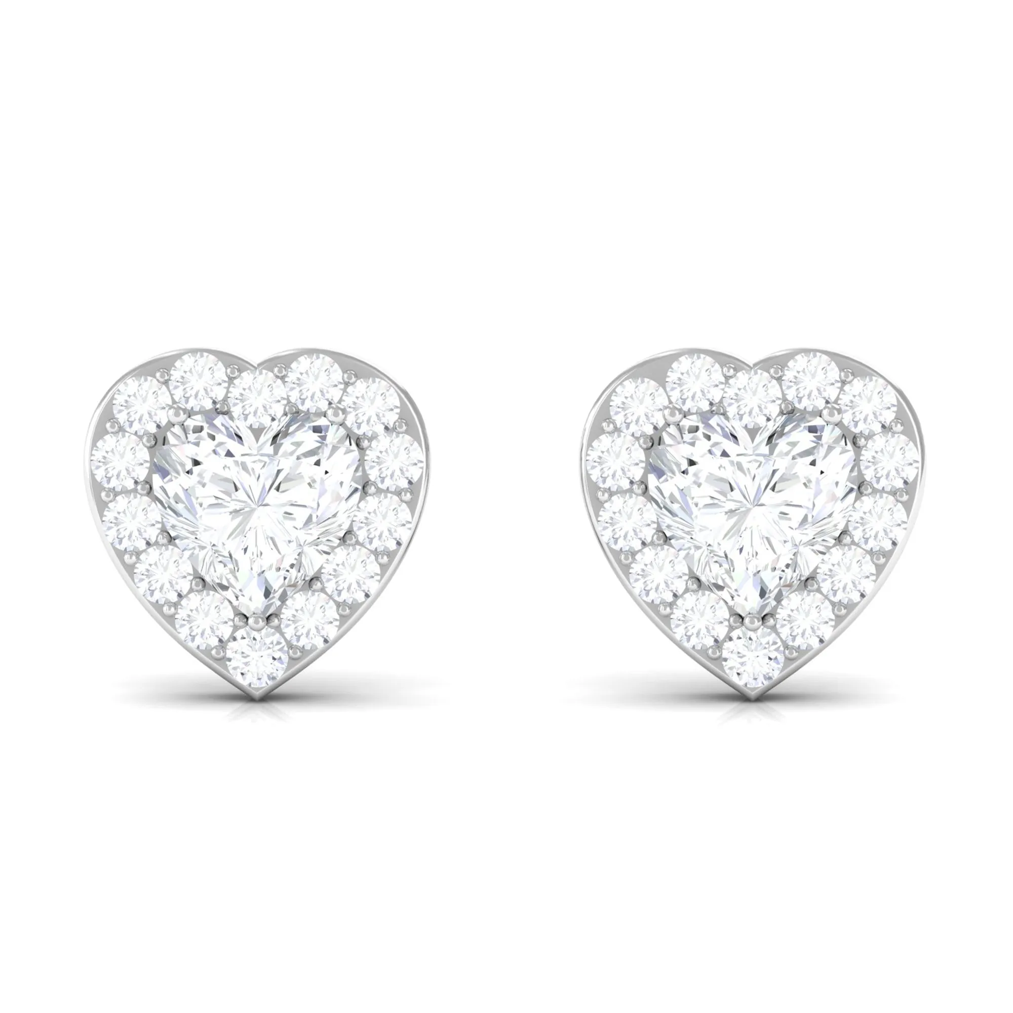 3/4 CT Heart Shape Zircon Halo Stud Earrings in Gold