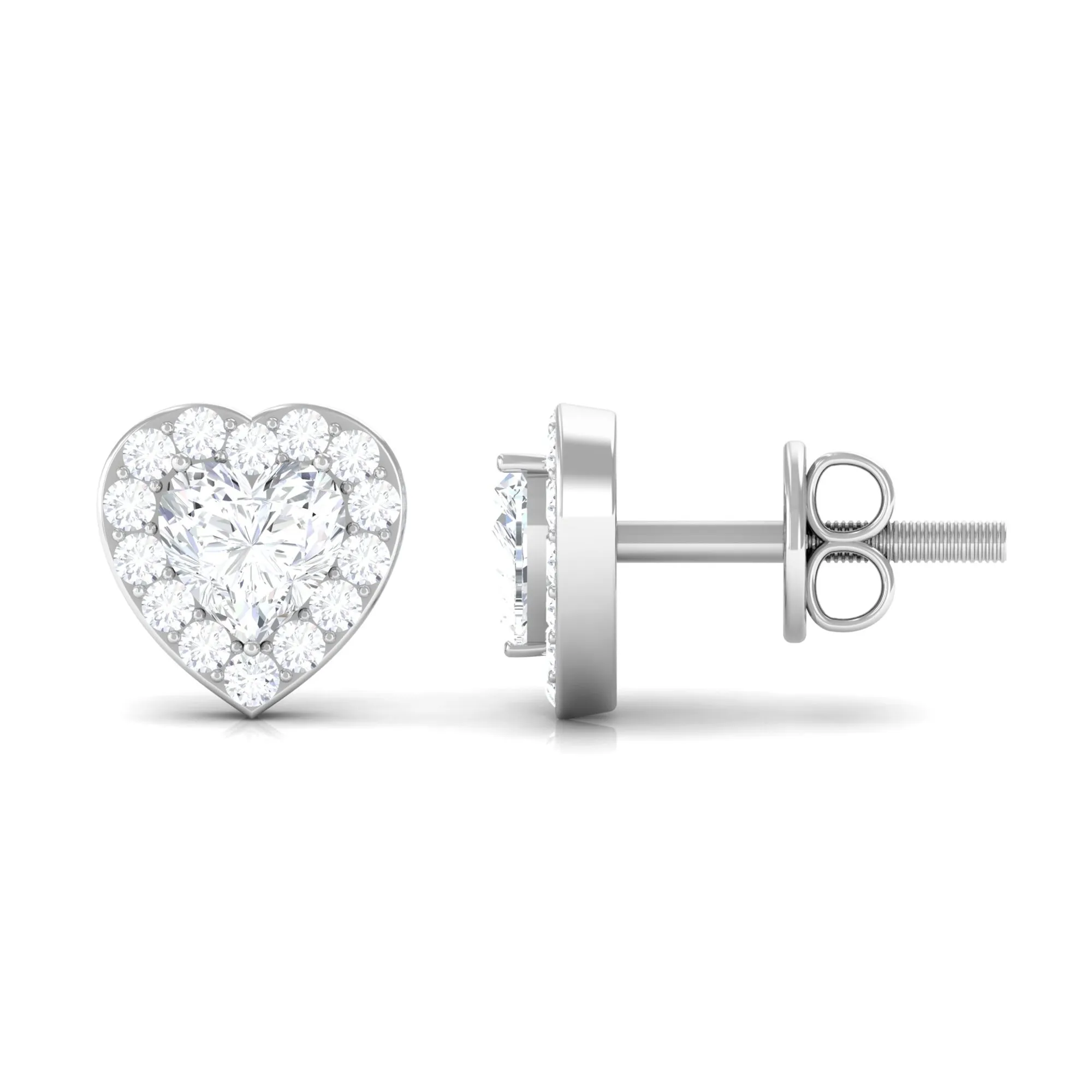 3/4 CT Heart Shape Zircon Halo Stud Earrings in Gold