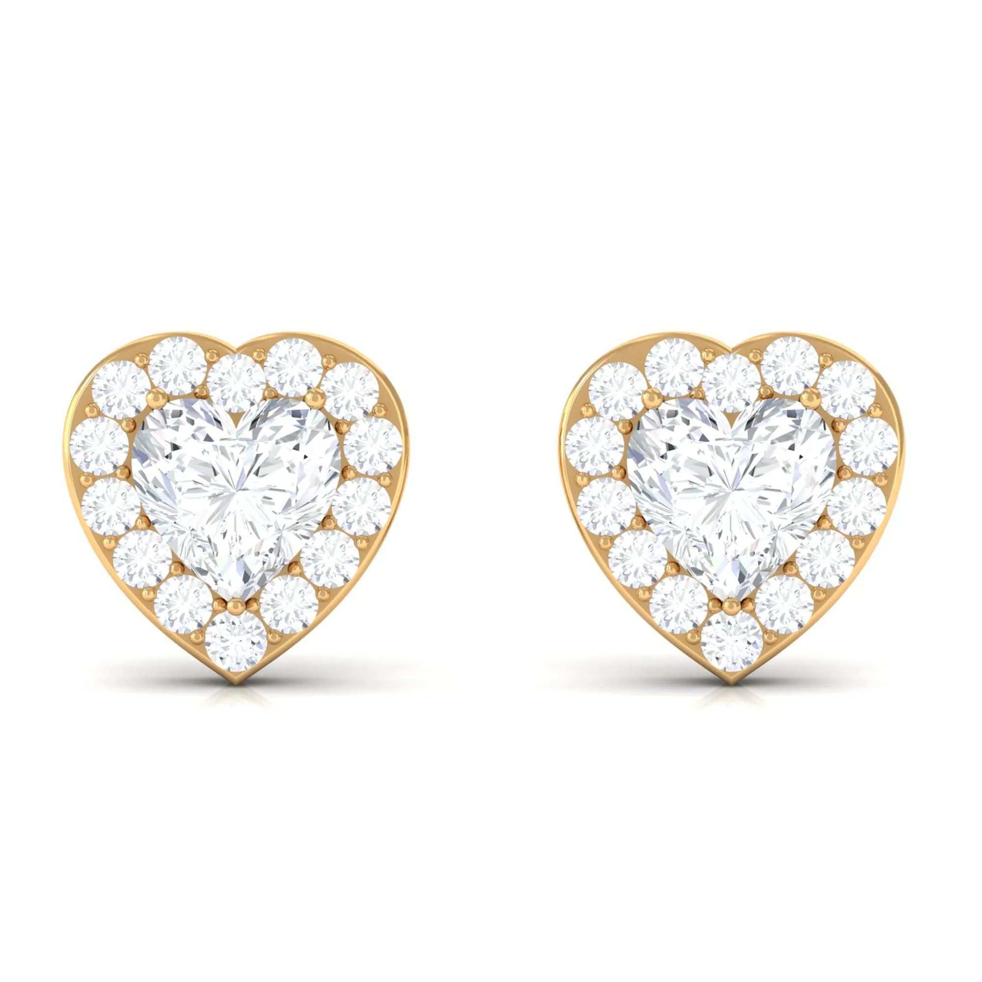 3/4 CT Heart Shape Zircon Halo Stud Earrings in Gold