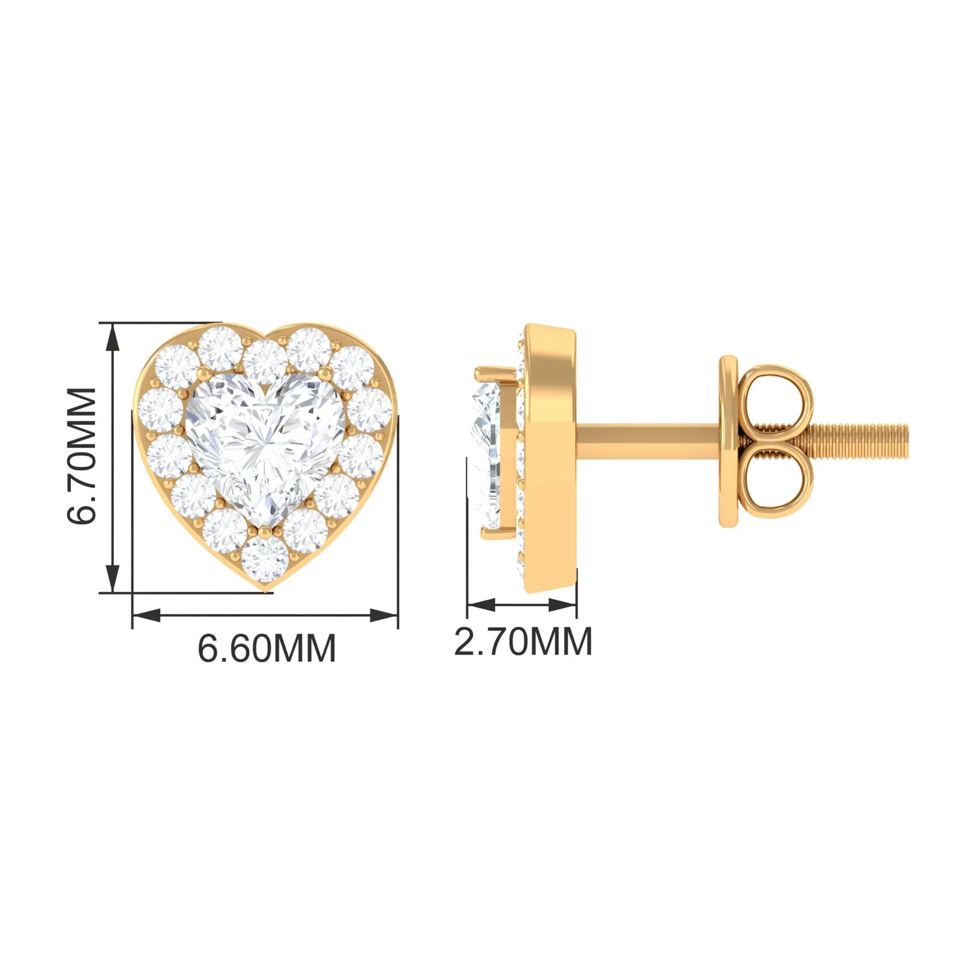 3/4 CT Heart Shape Zircon Halo Stud Earrings in Gold