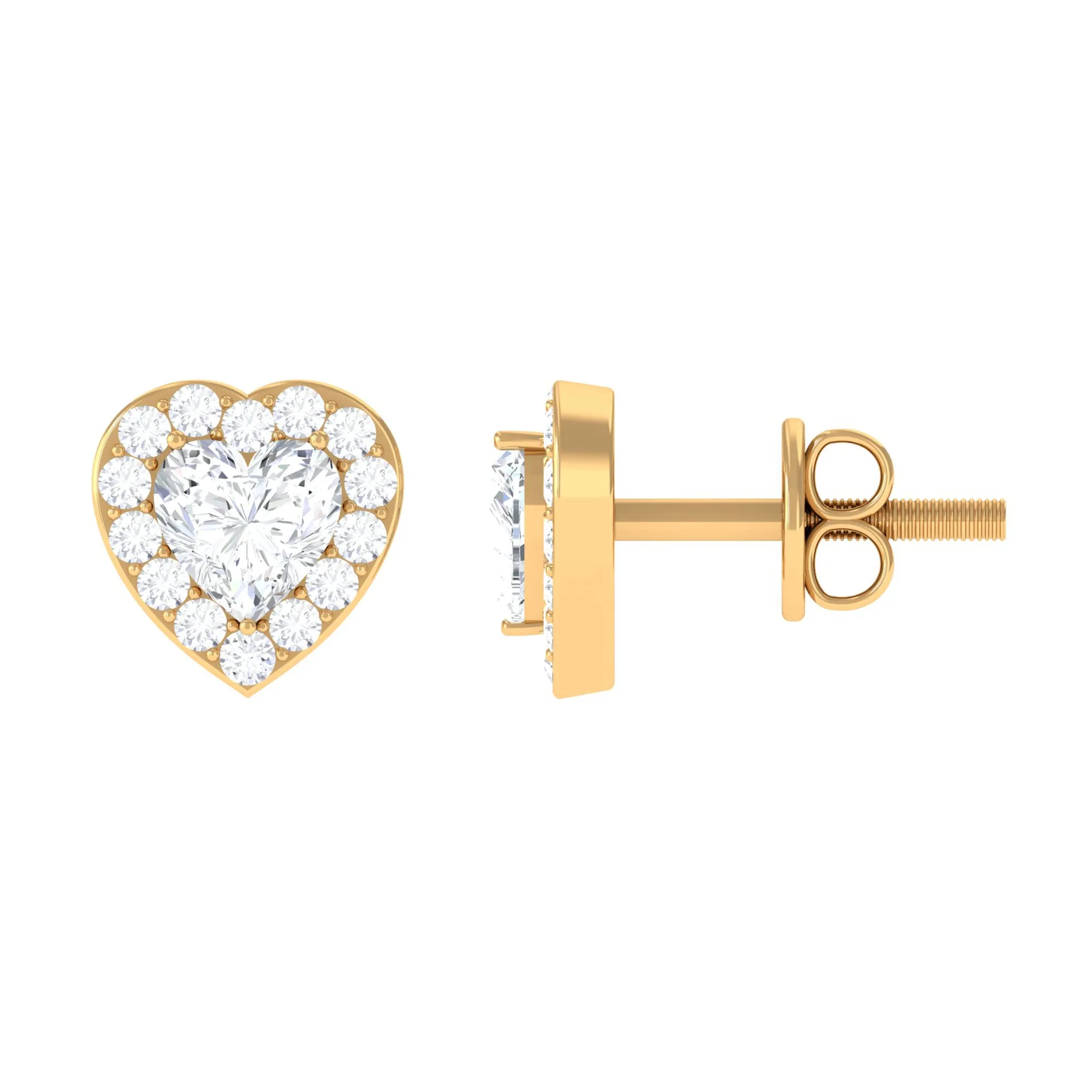 3/4 CT Heart Shape Zircon Halo Stud Earrings in Gold