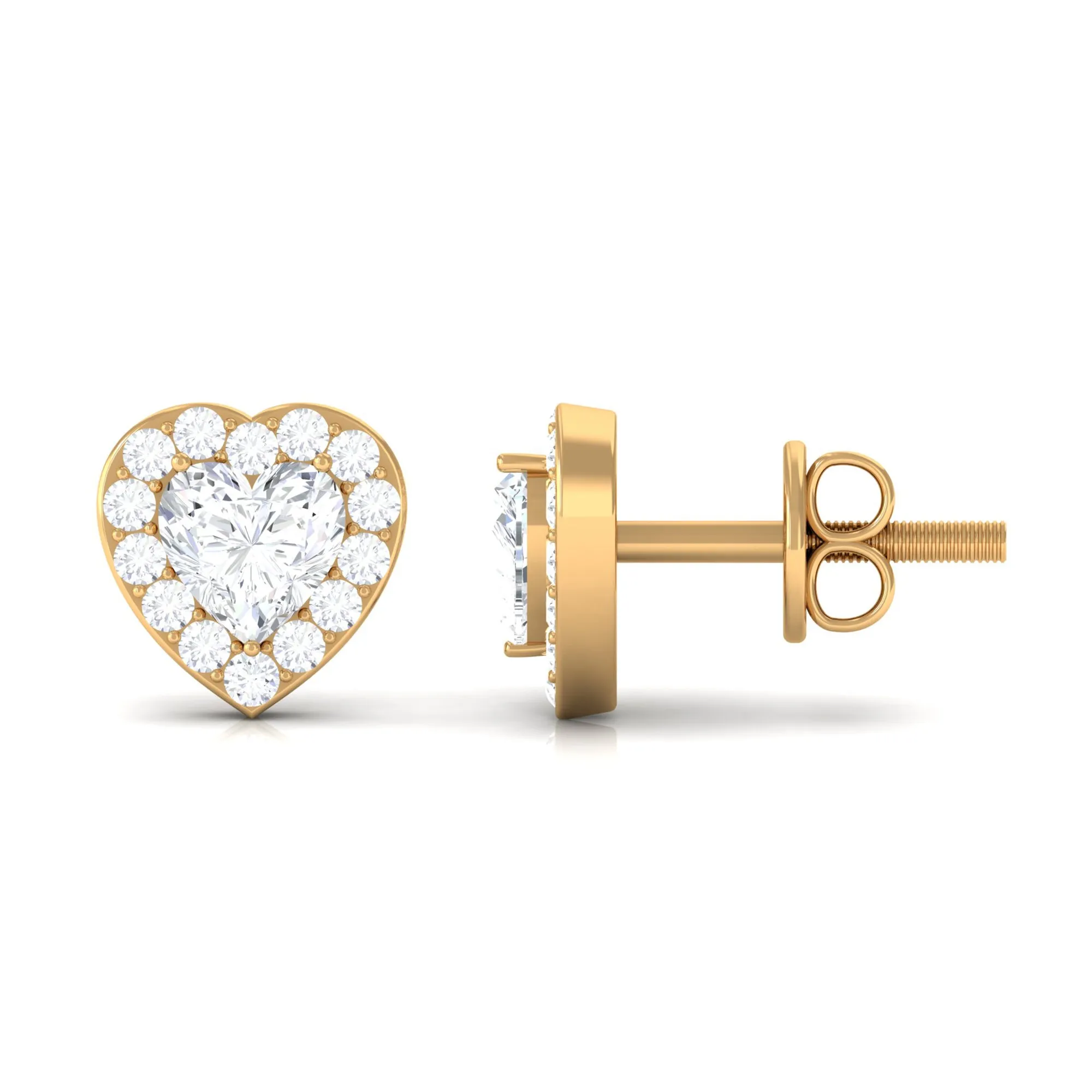 3/4 CT Heart Shape Zircon Halo Stud Earrings in Gold