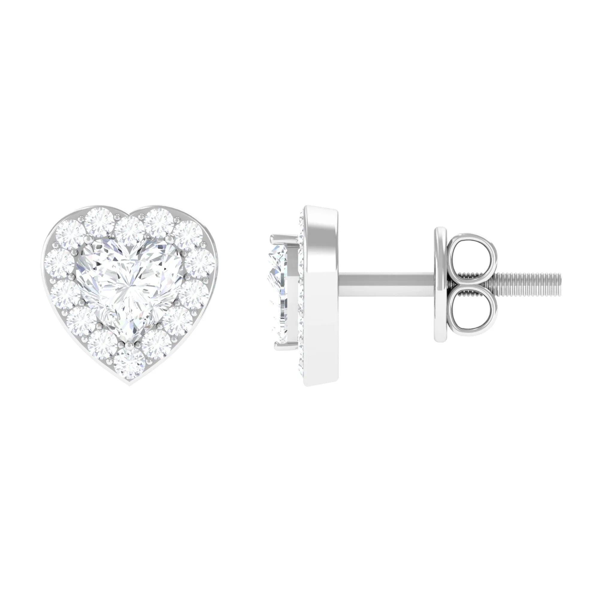 3/4 CT Heart Shape Zircon Halo Stud Earrings in Gold