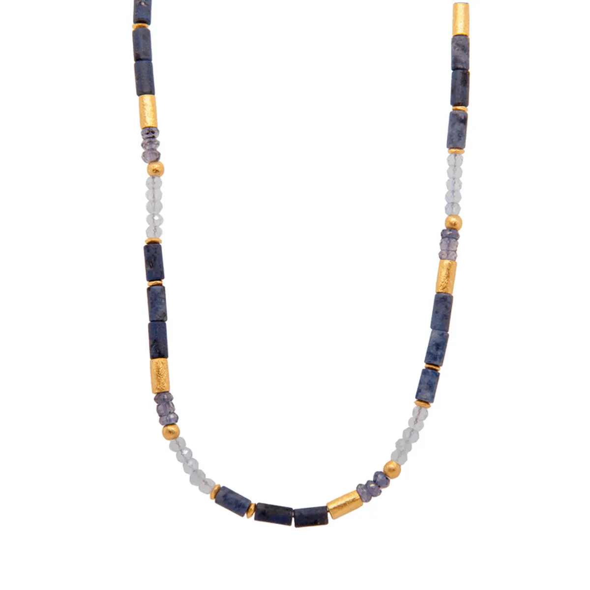 3mm Dumitorite, London Blue Topaz, Aquamarine 24K Gold Vermeil Necklace