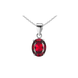 4.00 CTTW Oval Simulated Ruby Necklace Sterling Silver 18" Cable Chain Stamped 925