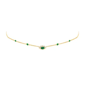 5 Emerald Orbit Bezel Choker with Angel Eye Emerald Center