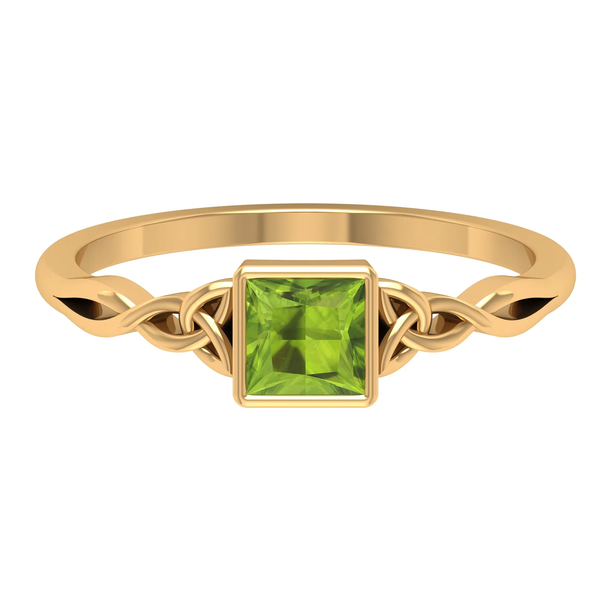 5 MM Princess Cut Peridot Celtic Solitaire Ring in Bezel Setting