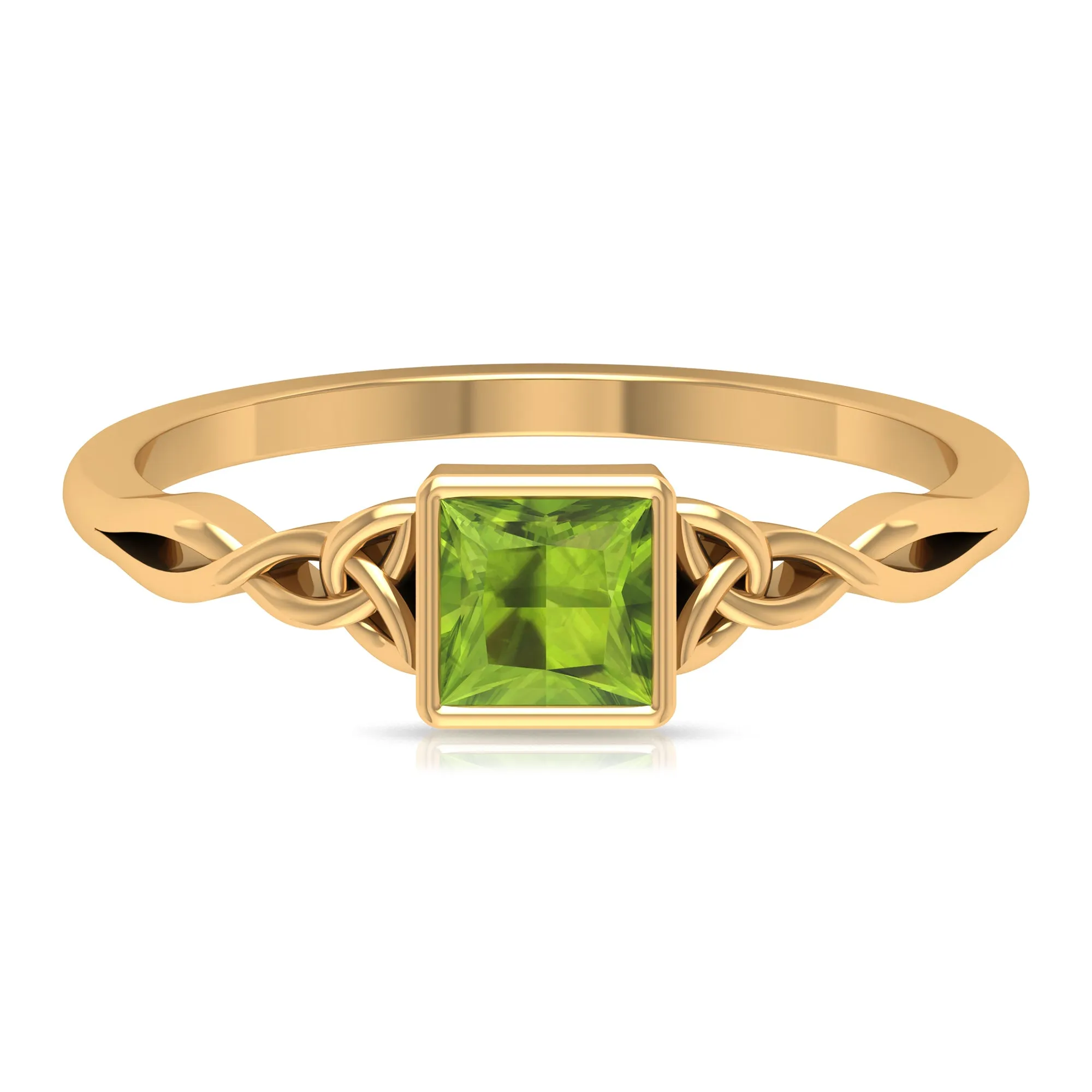 5 MM Princess Cut Peridot Celtic Solitaire Ring in Bezel Setting