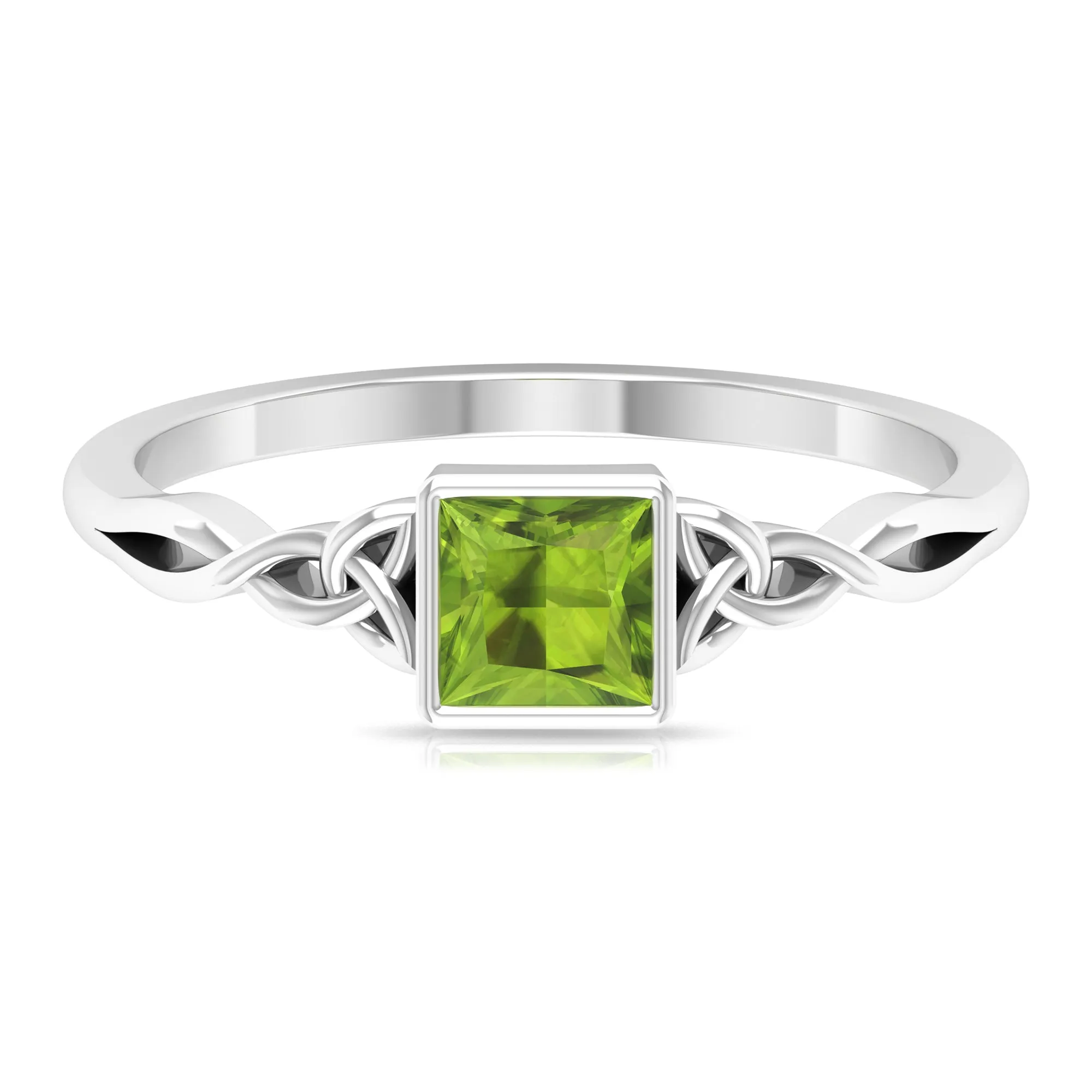 5 MM Princess Cut Peridot Celtic Solitaire Ring in Bezel Setting