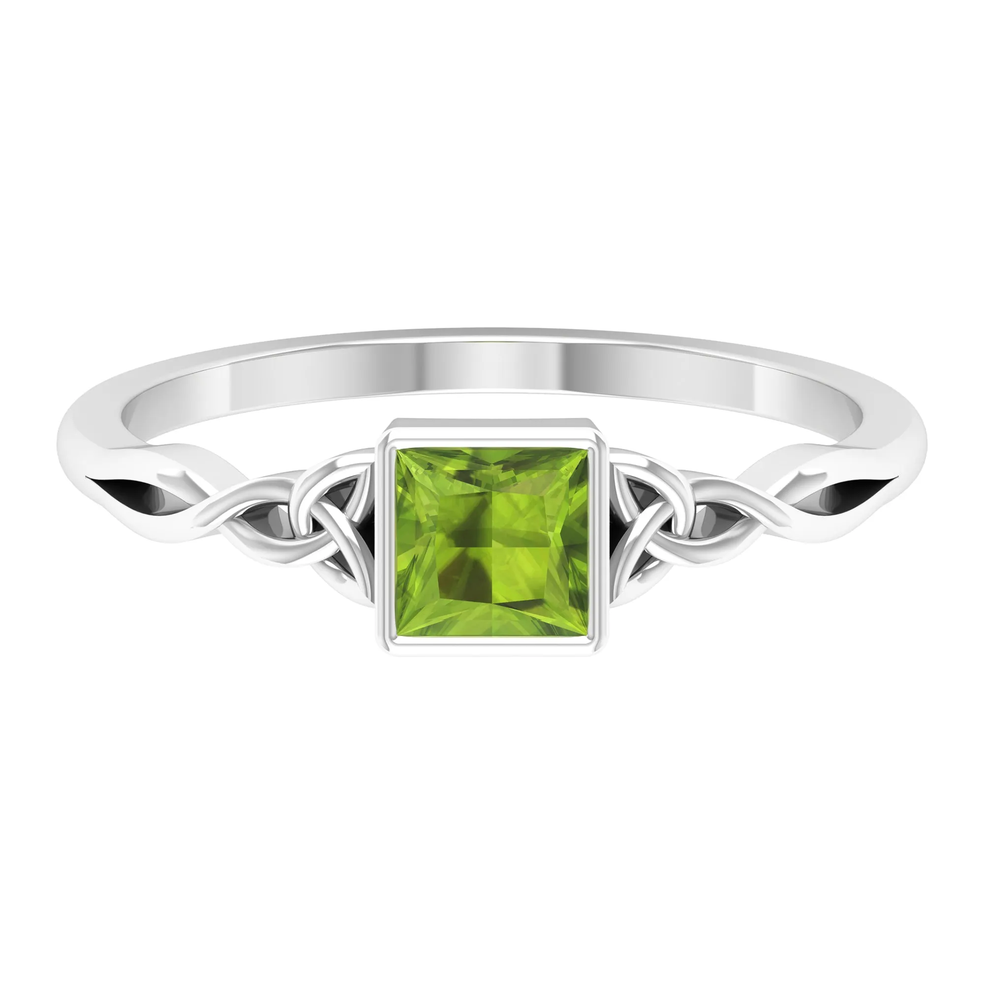 5 MM Princess Cut Peridot Celtic Solitaire Ring in Bezel Setting