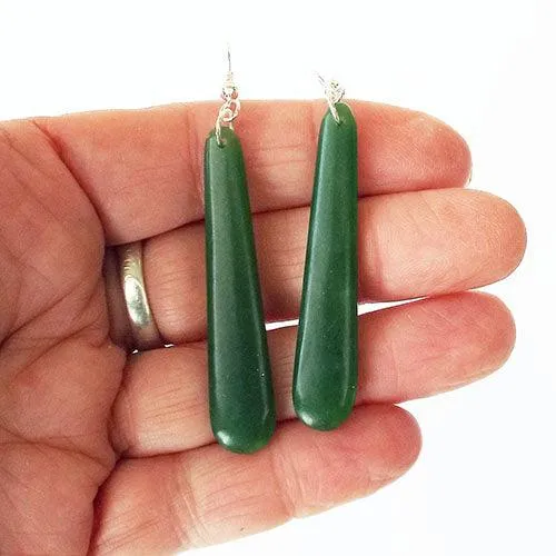 5cm Genuine NZ Greenstone Drop Earrings