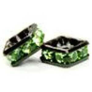 6mm Black Finish Squaredell - Peridot (Sold by the piece)