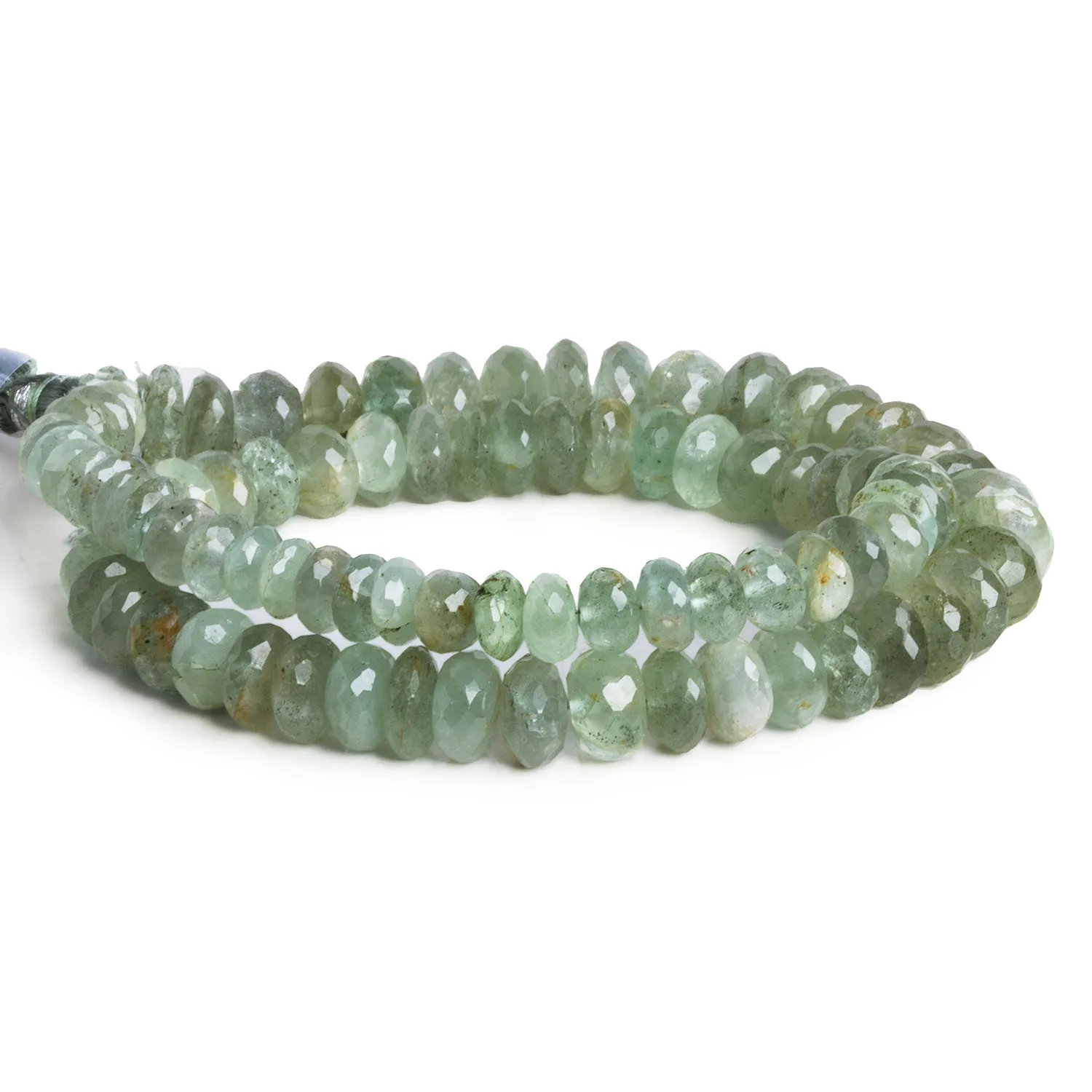 7-9mm Moss Aquamarine Faceted Rondelles 14 inch 85 beads