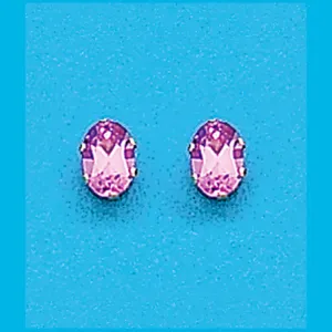 8X6 Oval Created Pink Sapphire Earrings