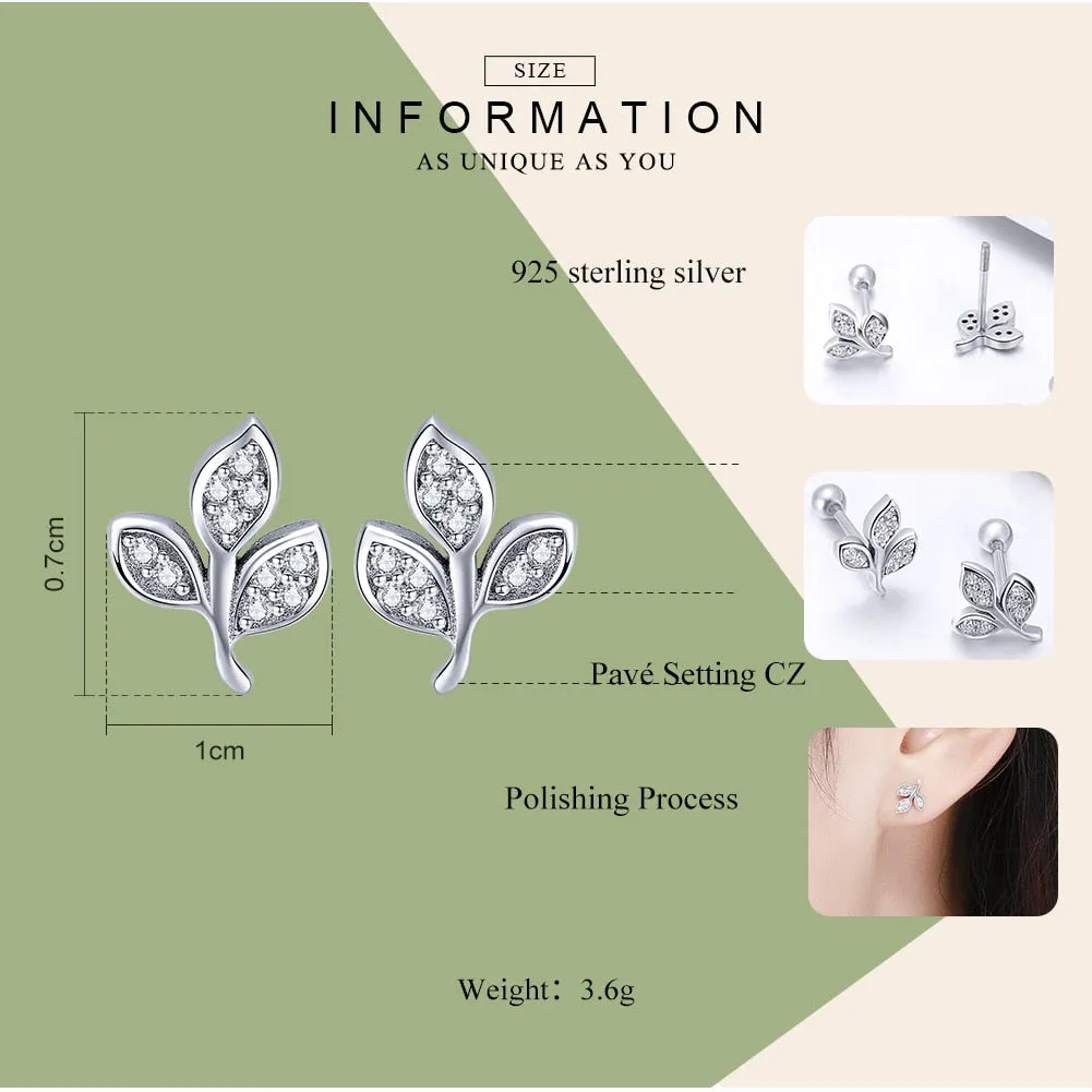 925 Sterling Silver Tree of Life Dazzling CZ Tree Leaves Stud Earrings For Women