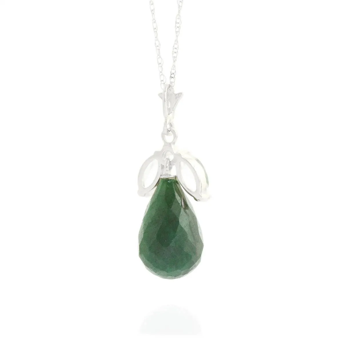 9.3 Carat 14K Solid White Gold Necklace Natural Emerald White Topaz