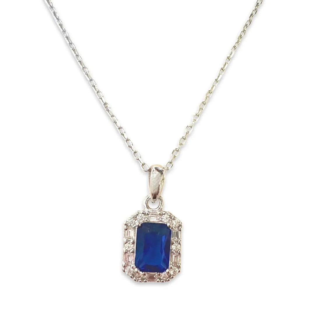 Adriene Emerald Cut Halo Birthstone Necklace