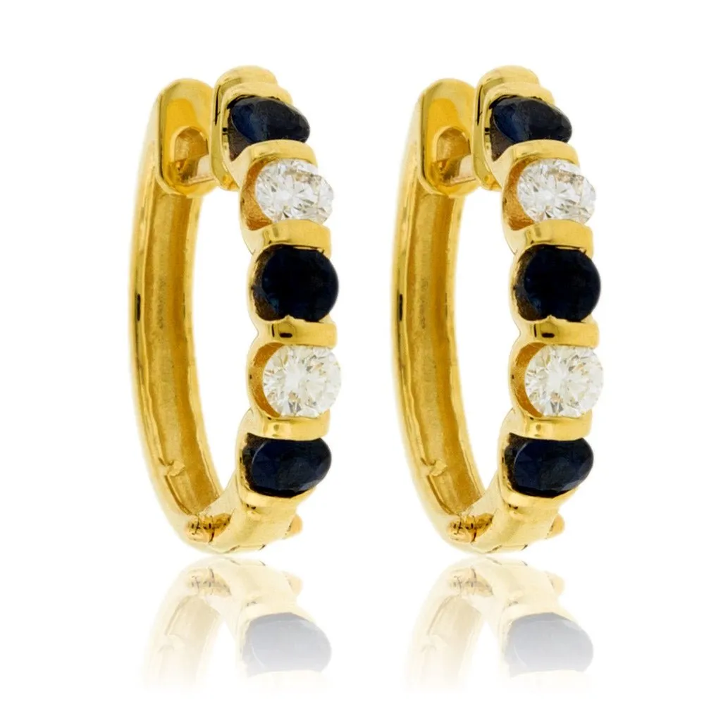 Alternating Diamond & Sapphire Hoop Earrings