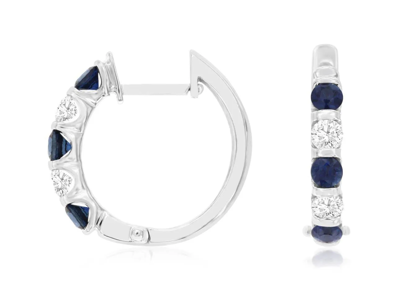 Alternating Diamond & Sapphire Hoop Earrings