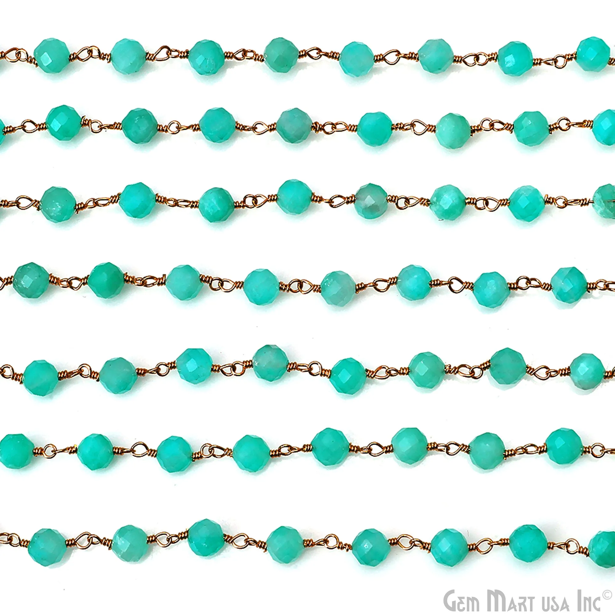 Amazonite Jade Beads 5mm Gold Plated Wire Wrapped Rosary Chain