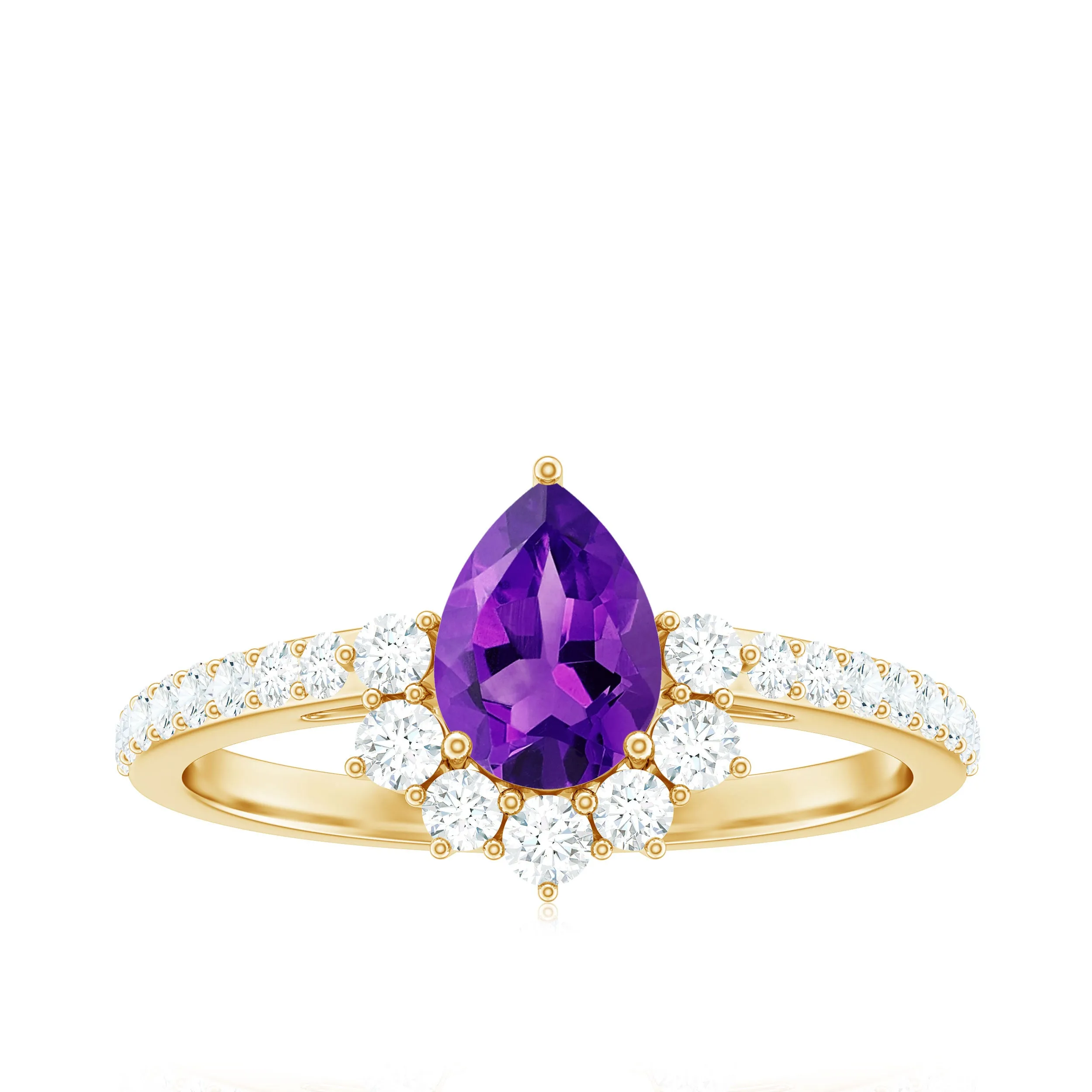 Amethyst Teardrop Engagement Ring with Diamond Half Halo