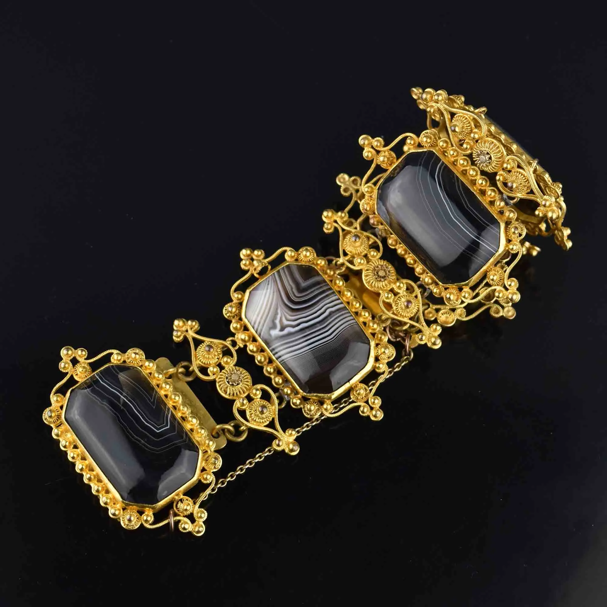 Antique Victorian Cannetille Scottish Banded Agate Bracelet