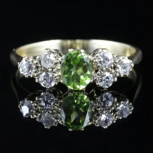 Antique Victorian Peridot And Diamond Ring 18Ct Gold Circa 1900