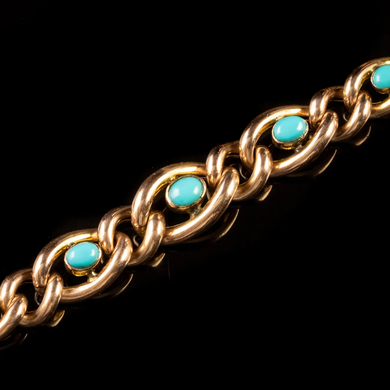 Antique Victorian Turquoise Forget Me Not Bracelet 9Ct Rose Gold Circa 1900