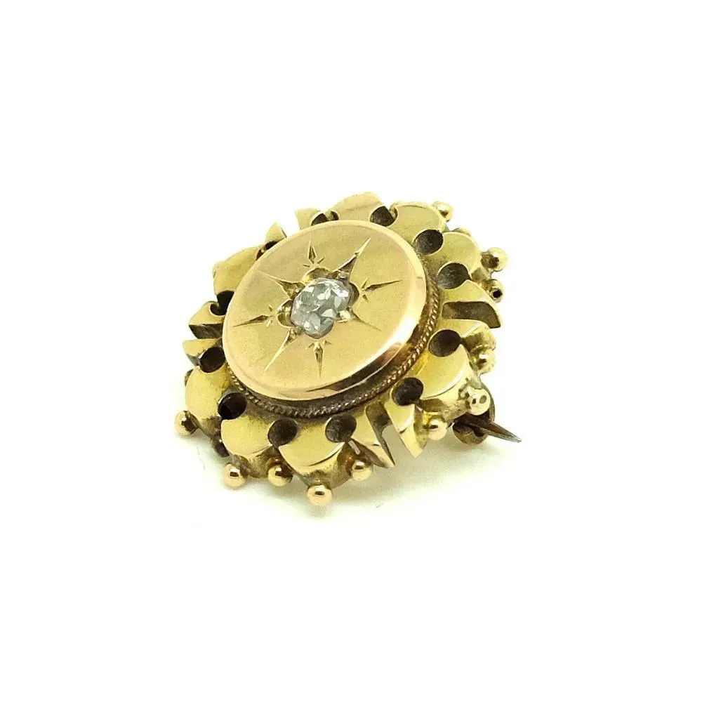 Antique Victorian Yellow Gold Old Cut Diamond Brooch