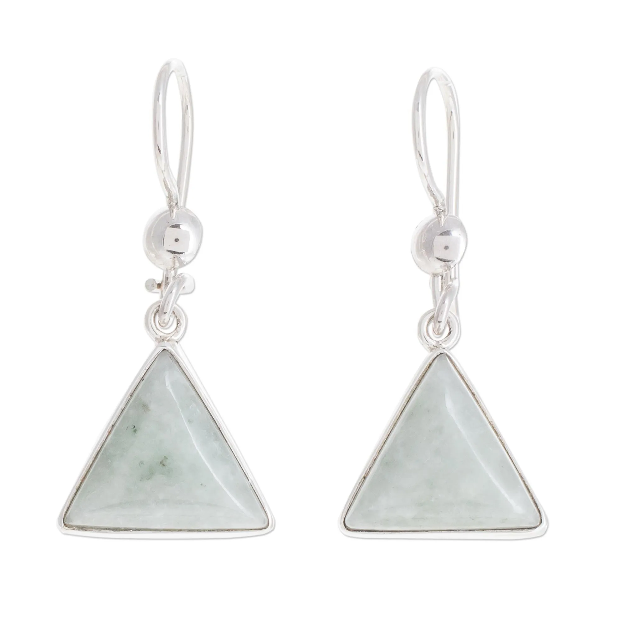 Apple Green Triangle of Life Triangular Apple Green Jade Dangle Earrings from Guatemala