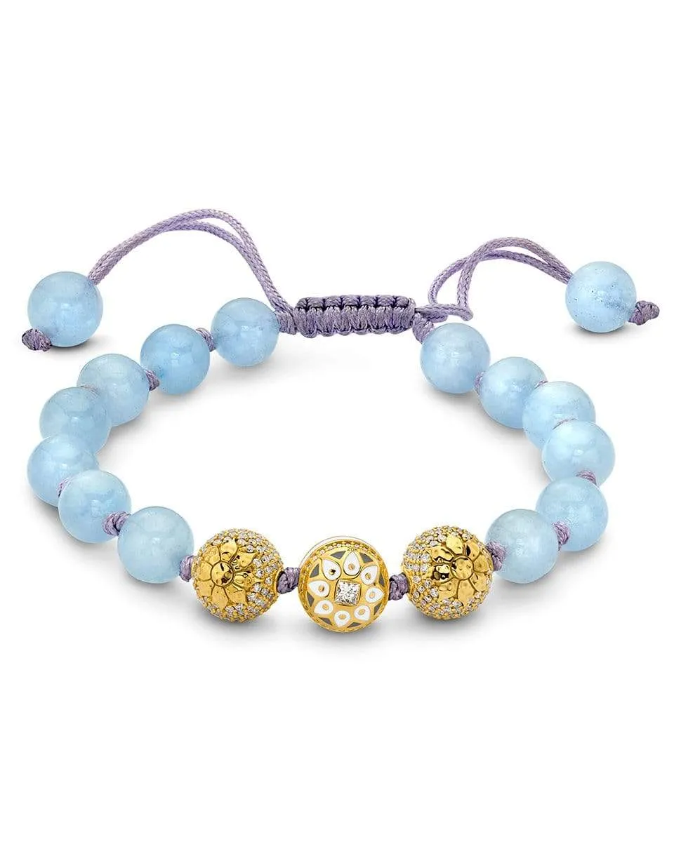 Aquamarine and Three Diamond Bead Strung Bracelet