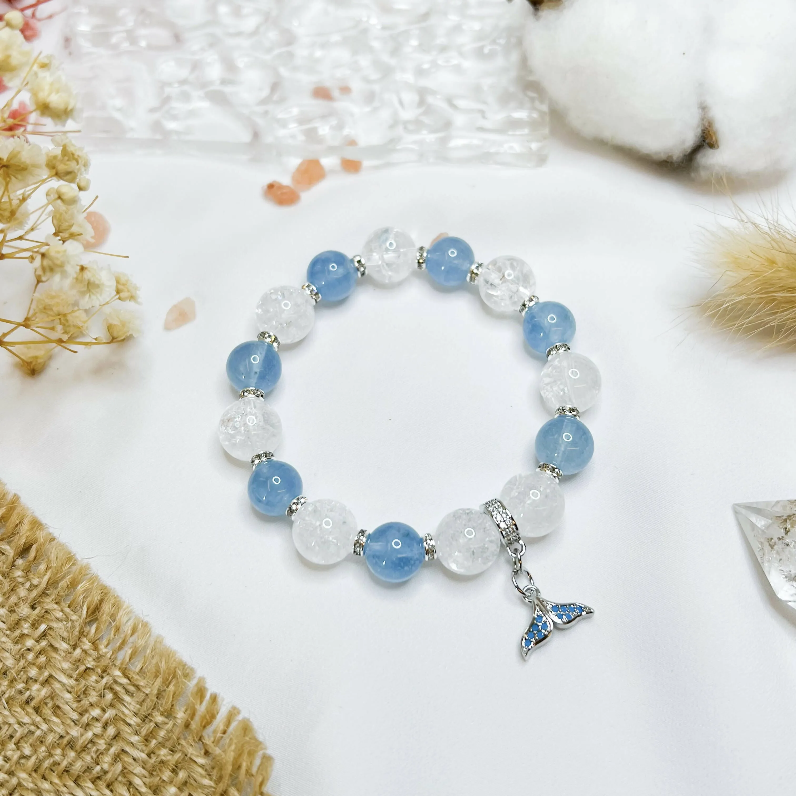 Aquamarine (Stainless Steel Tail Charm) Crystal Bracelet