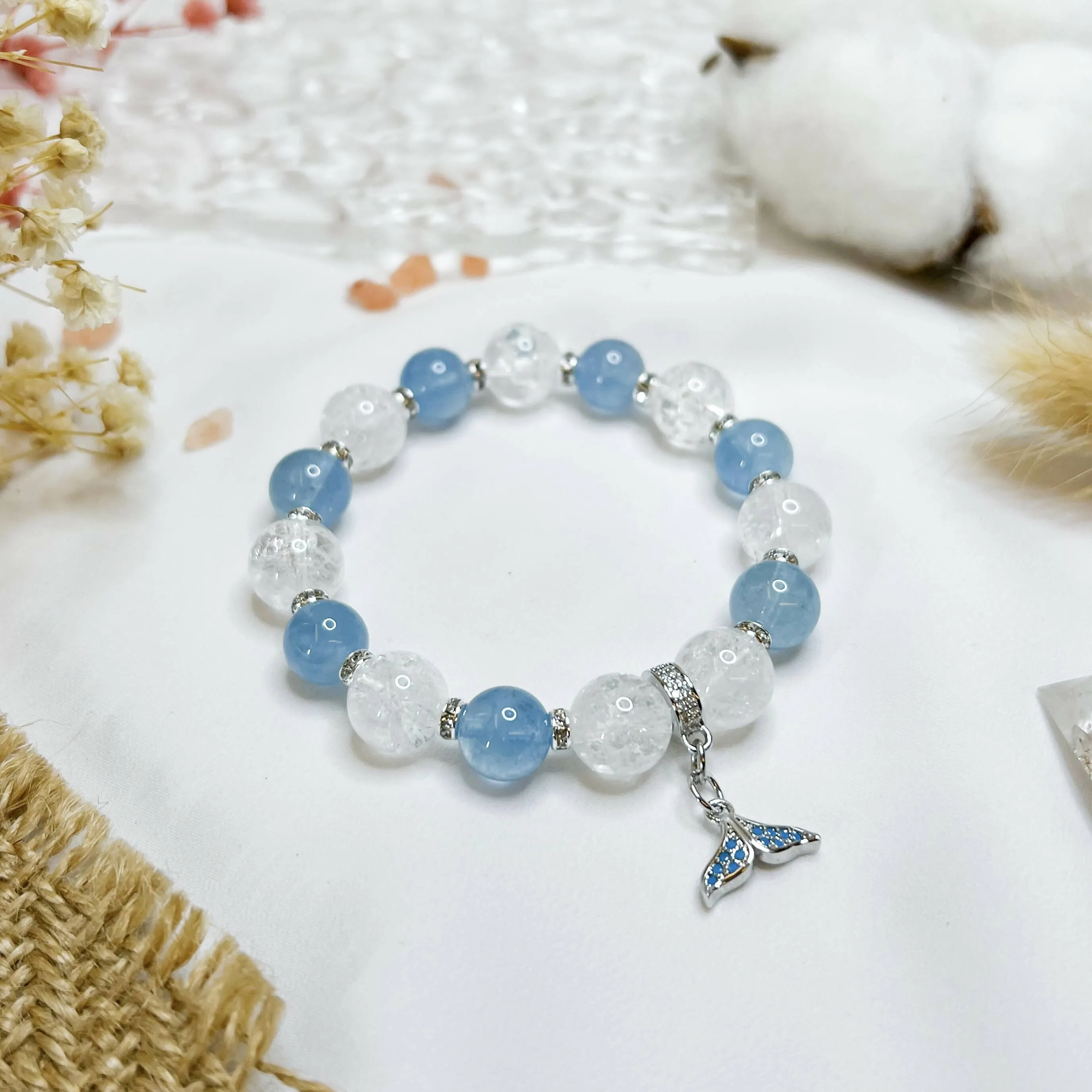 Aquamarine (Stainless Steel Tail Charm) Crystal Bracelet