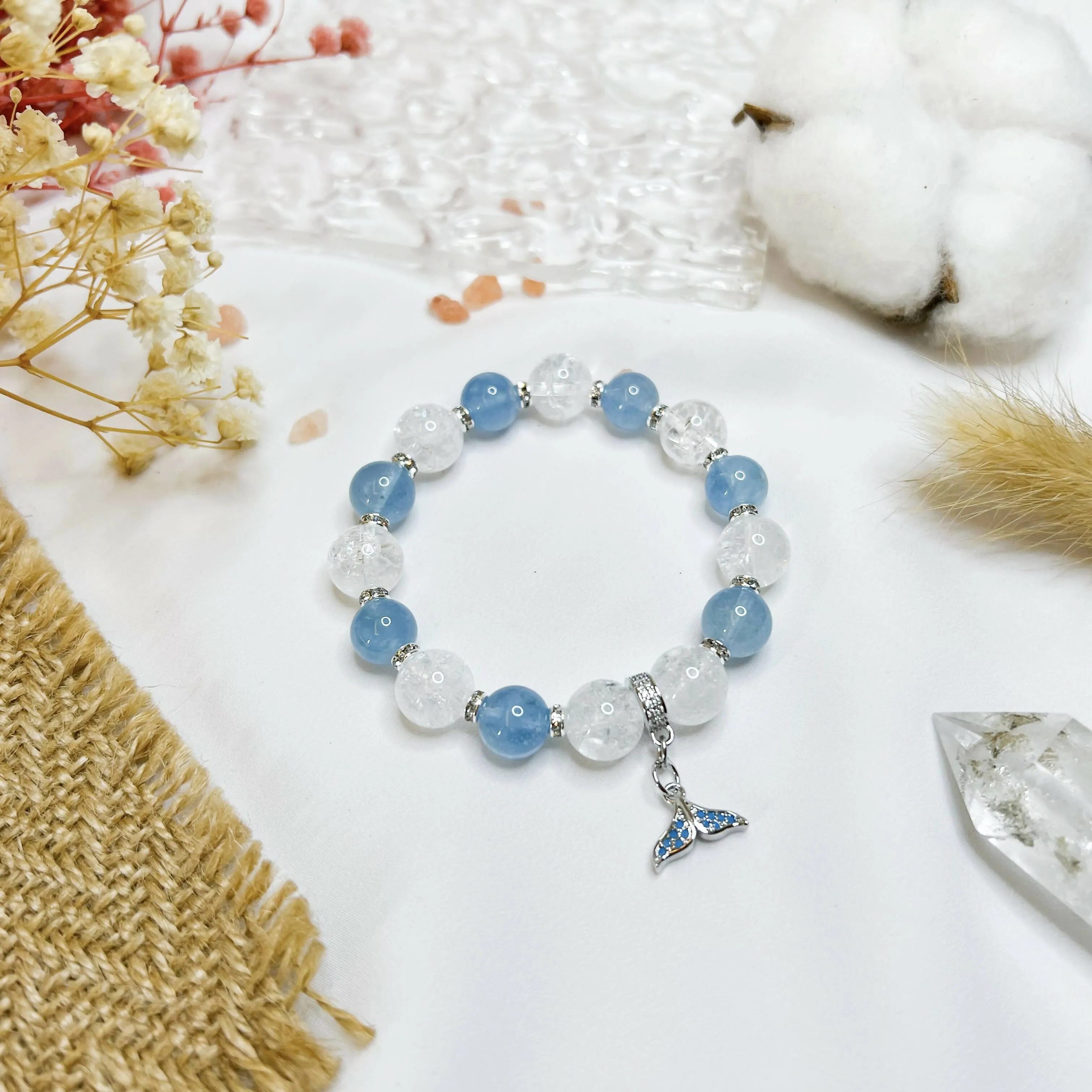 Aquamarine (Stainless Steel Tail Charm) Crystal Bracelet