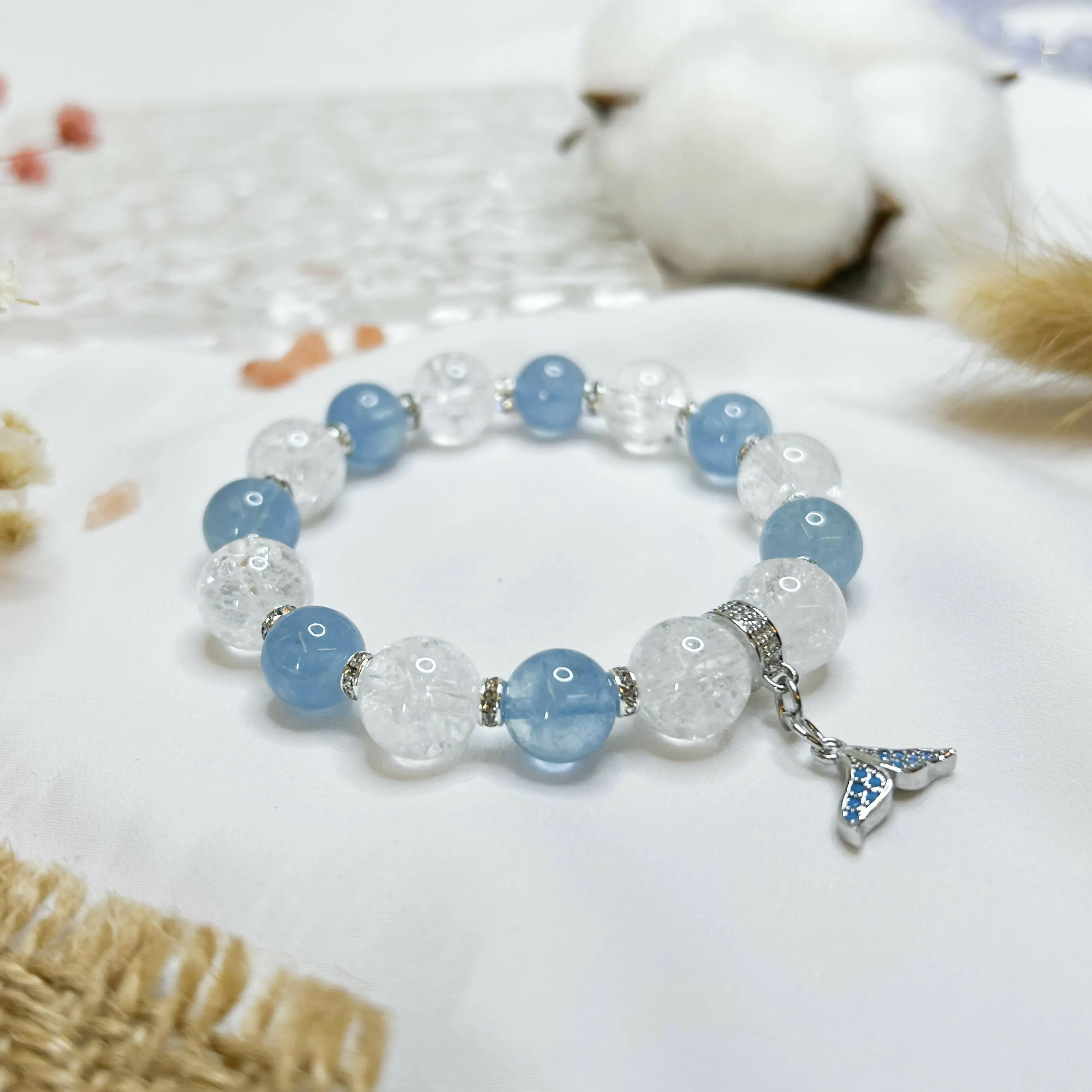 Aquamarine (Stainless Steel Tail Charm) Crystal Bracelet