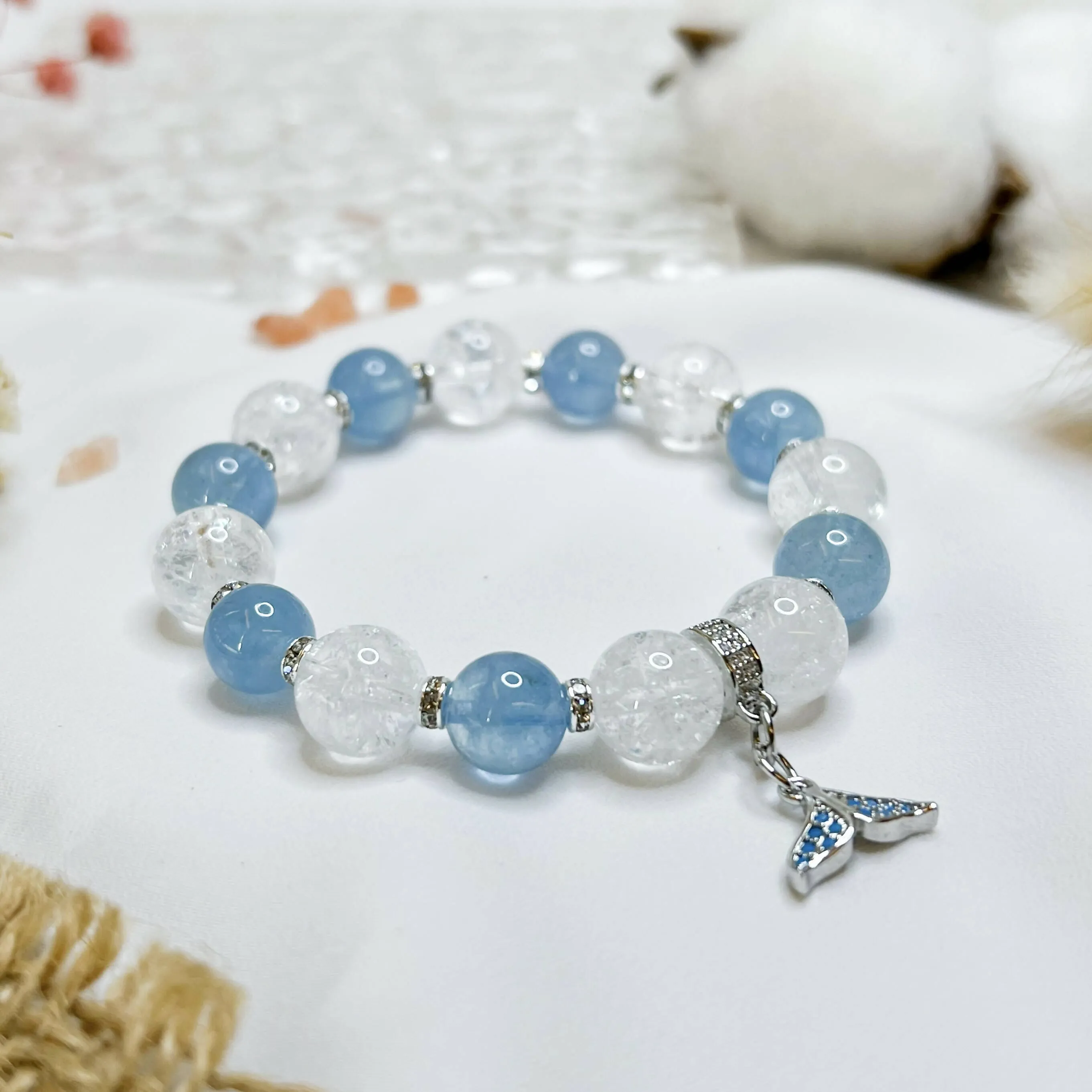 Aquamarine (Stainless Steel Tail Charm) Crystal Bracelet