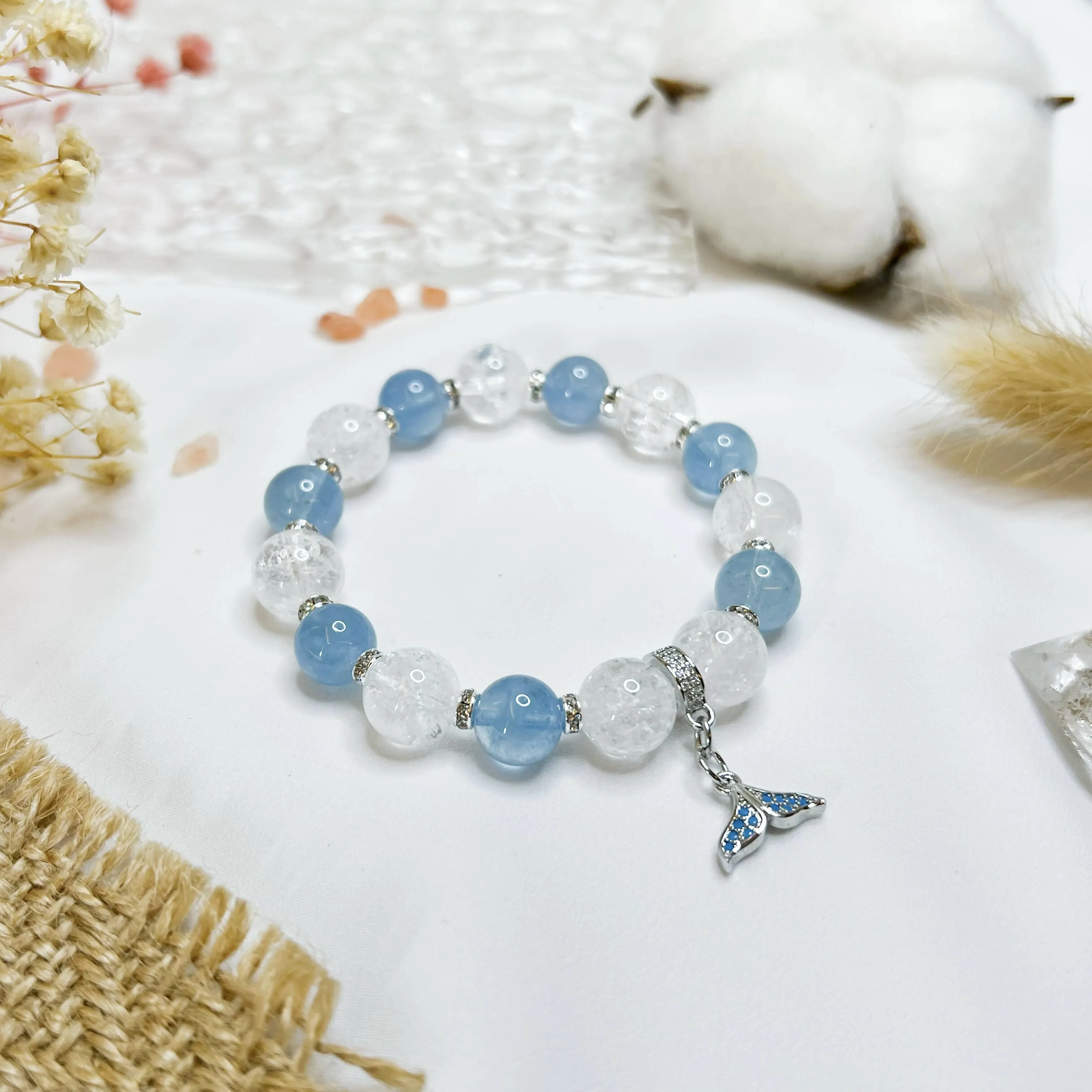 Aquamarine (Stainless Steel Tail Charm) Crystal Bracelet