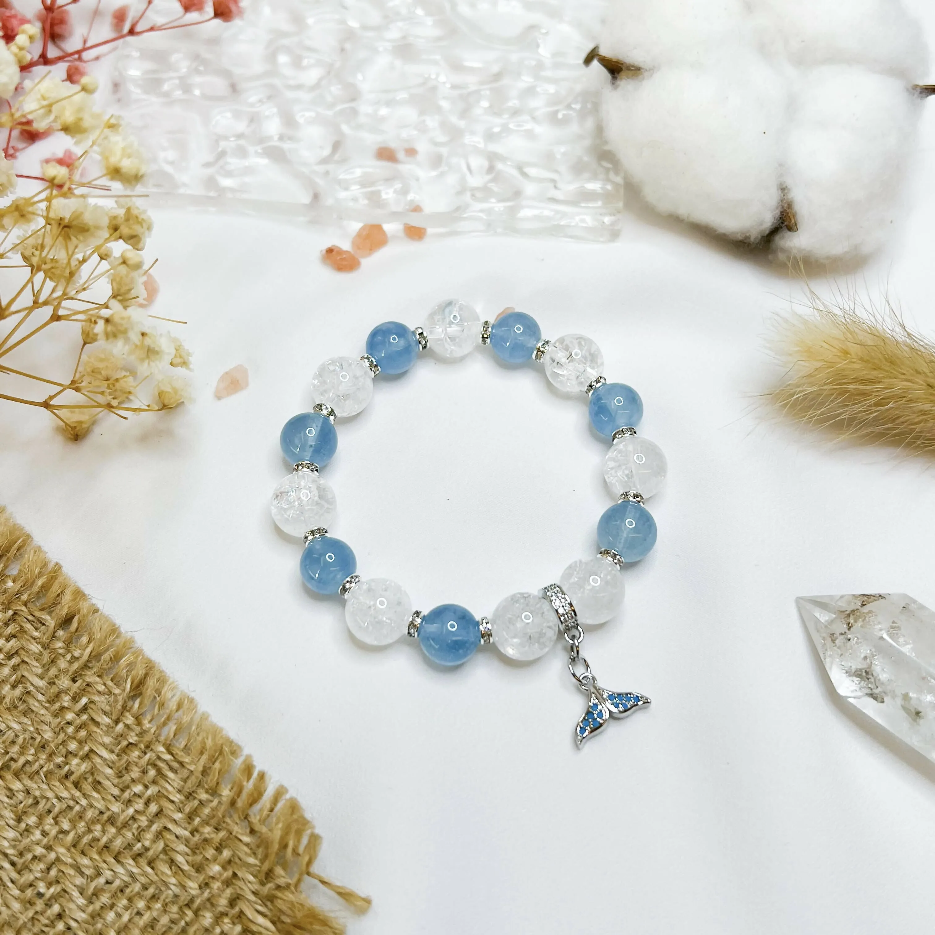 Aquamarine (Stainless Steel Tail Charm) Crystal Bracelet