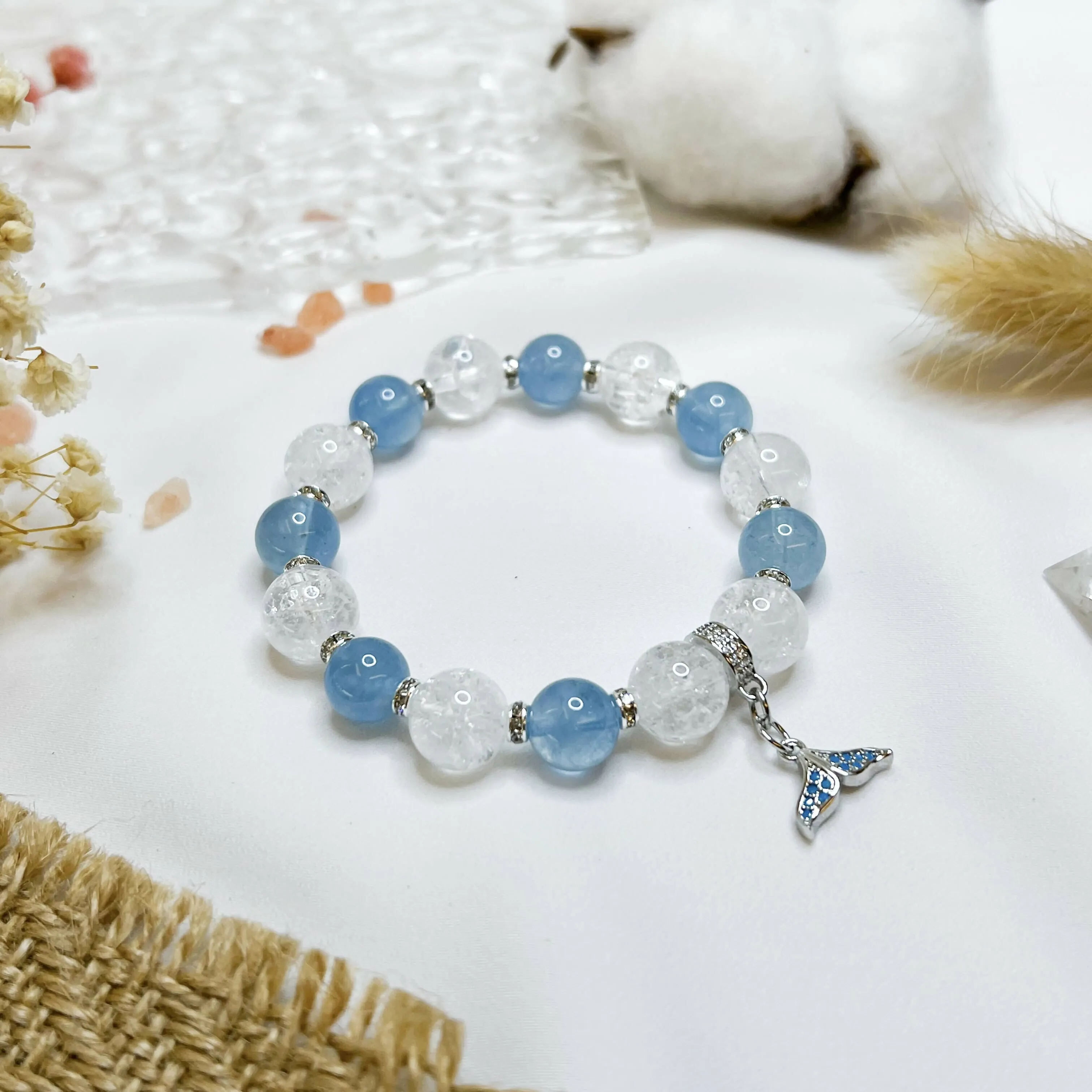 Aquamarine (Stainless Steel Tail Charm) Crystal Bracelet