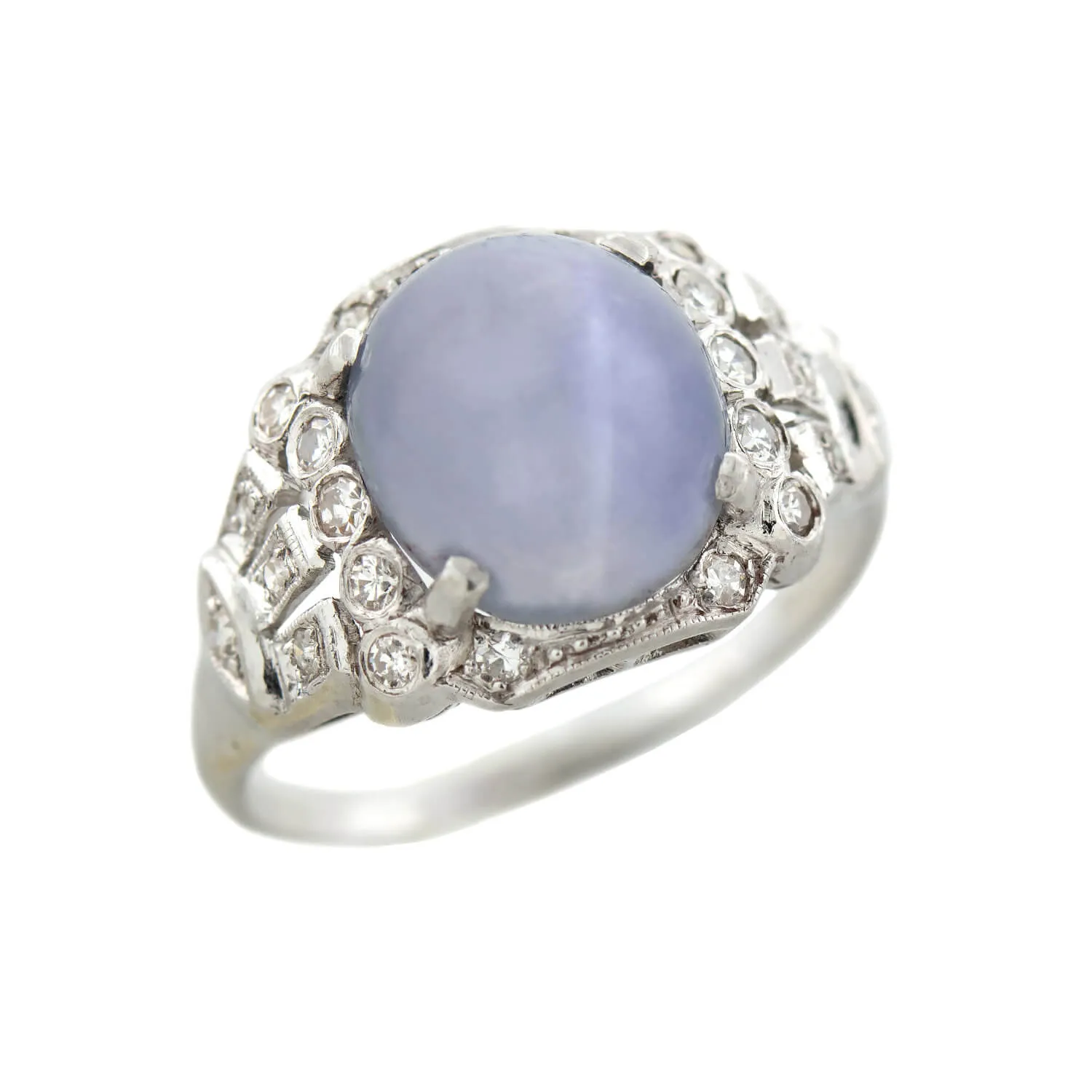 Art Deco Platinum 3.0ct Star Sapphire Cabochon   Diamond Ring