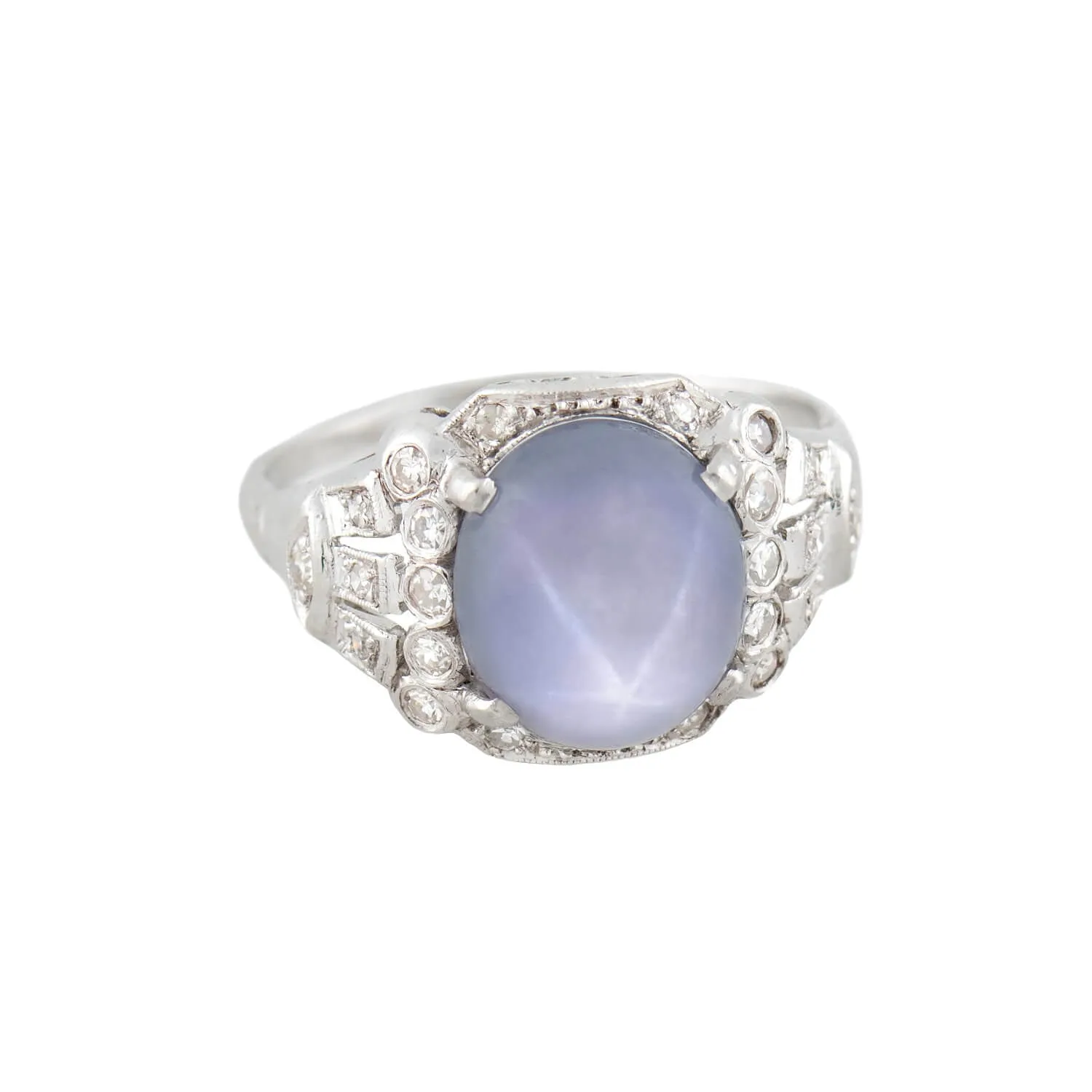 Art Deco Platinum 3.0ct Star Sapphire Cabochon   Diamond Ring