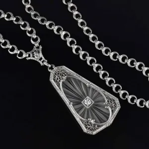 Art Deco Rock Crystal Diamond Necklace by Krementz, Diana