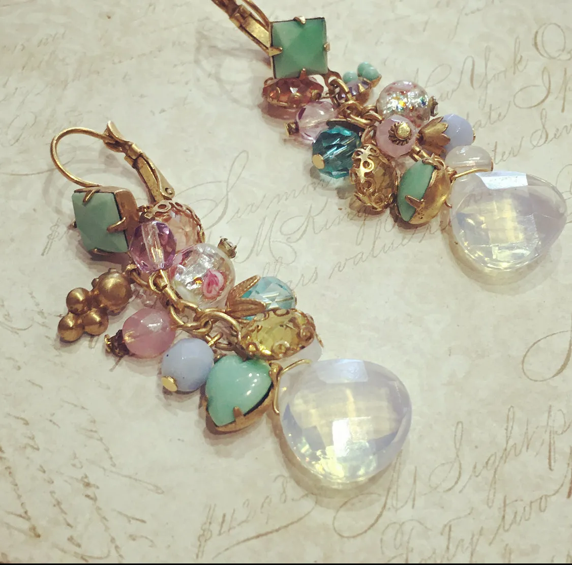 Askew London pastel Crystal charm drops earrings