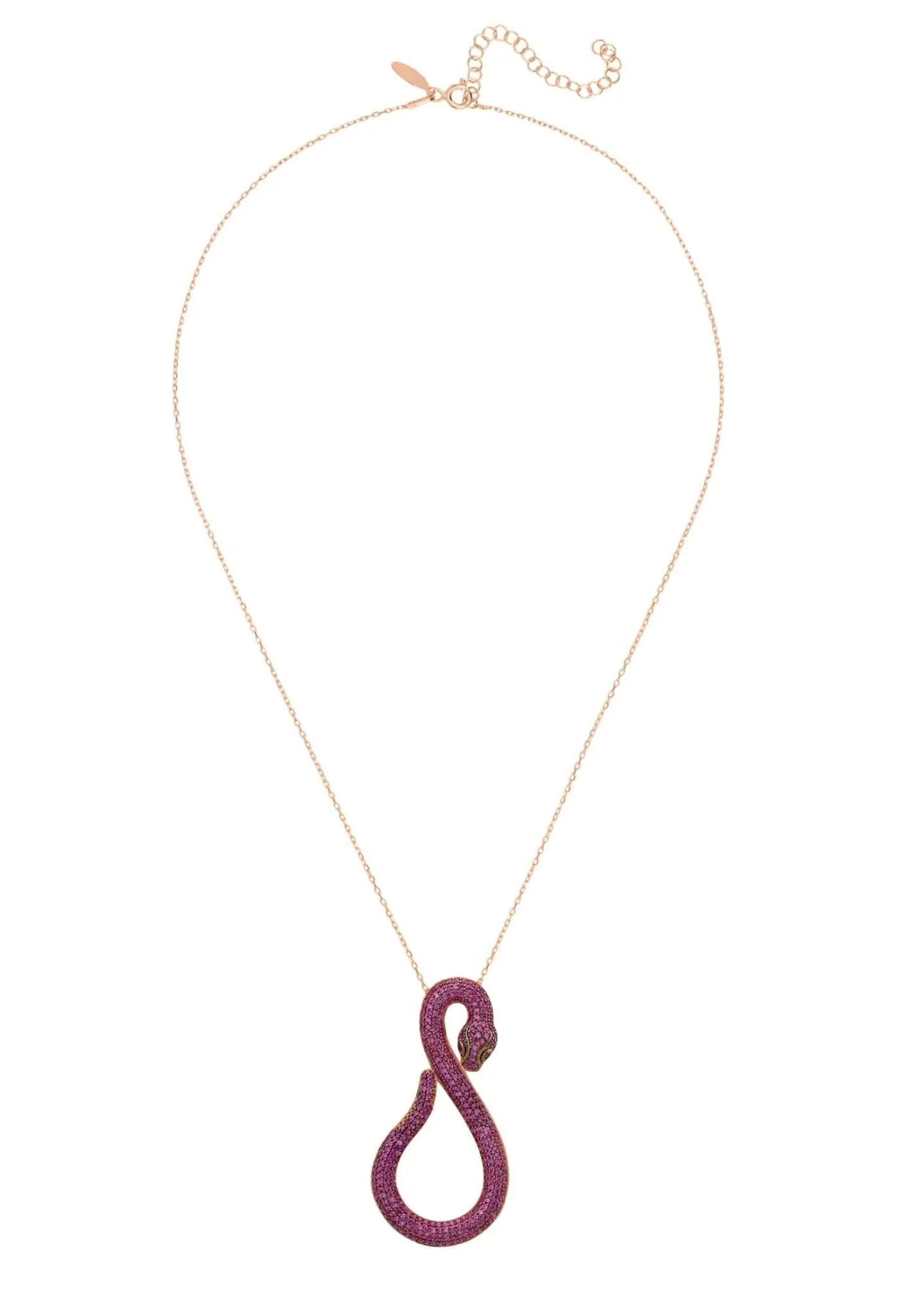 Asp Snake Pendant Necklace Rosegold Ruby