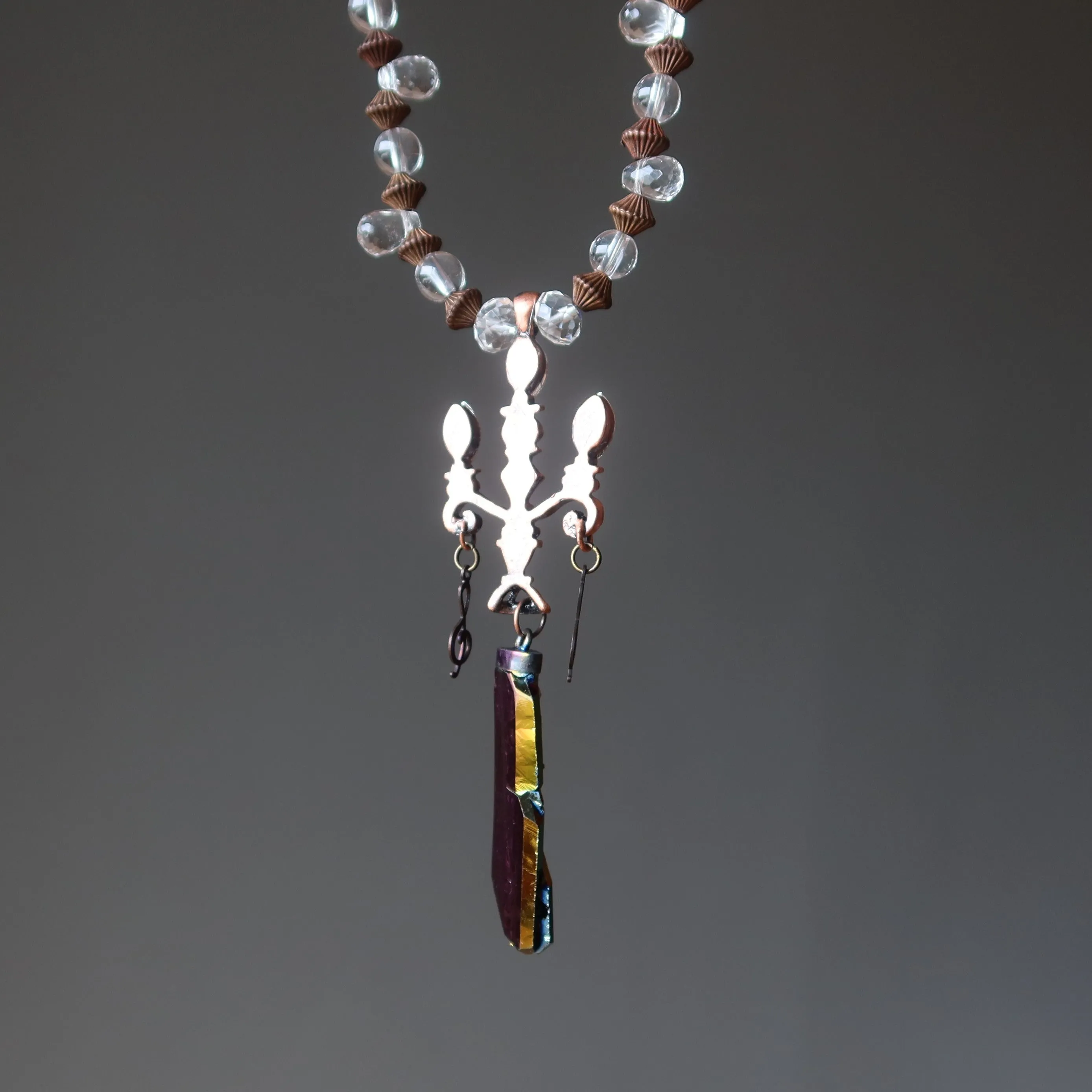 Aura Quartz Necklace Candle Flame Rainbow Titanium