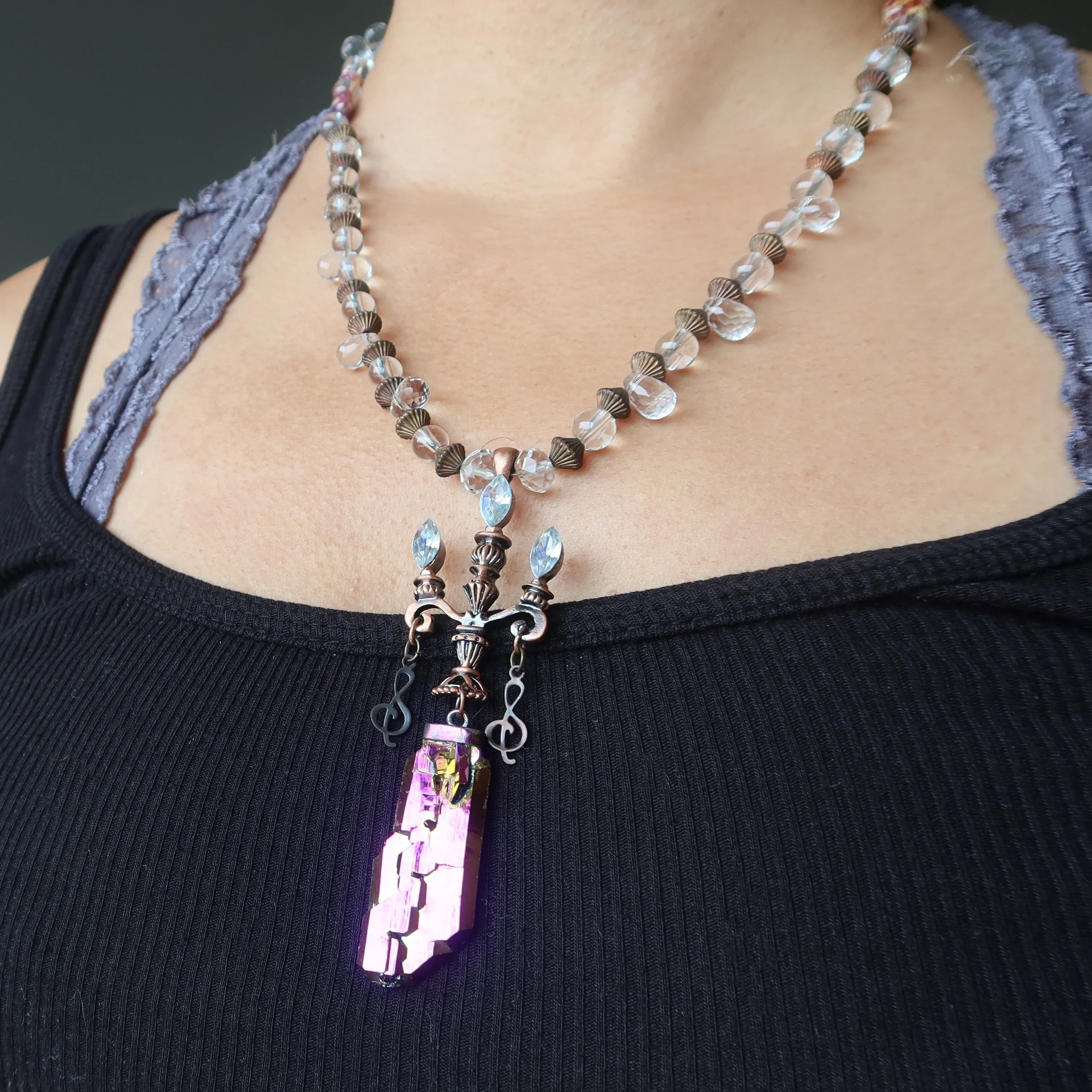 Aura Quartz Necklace Candle Flame Rainbow Titanium