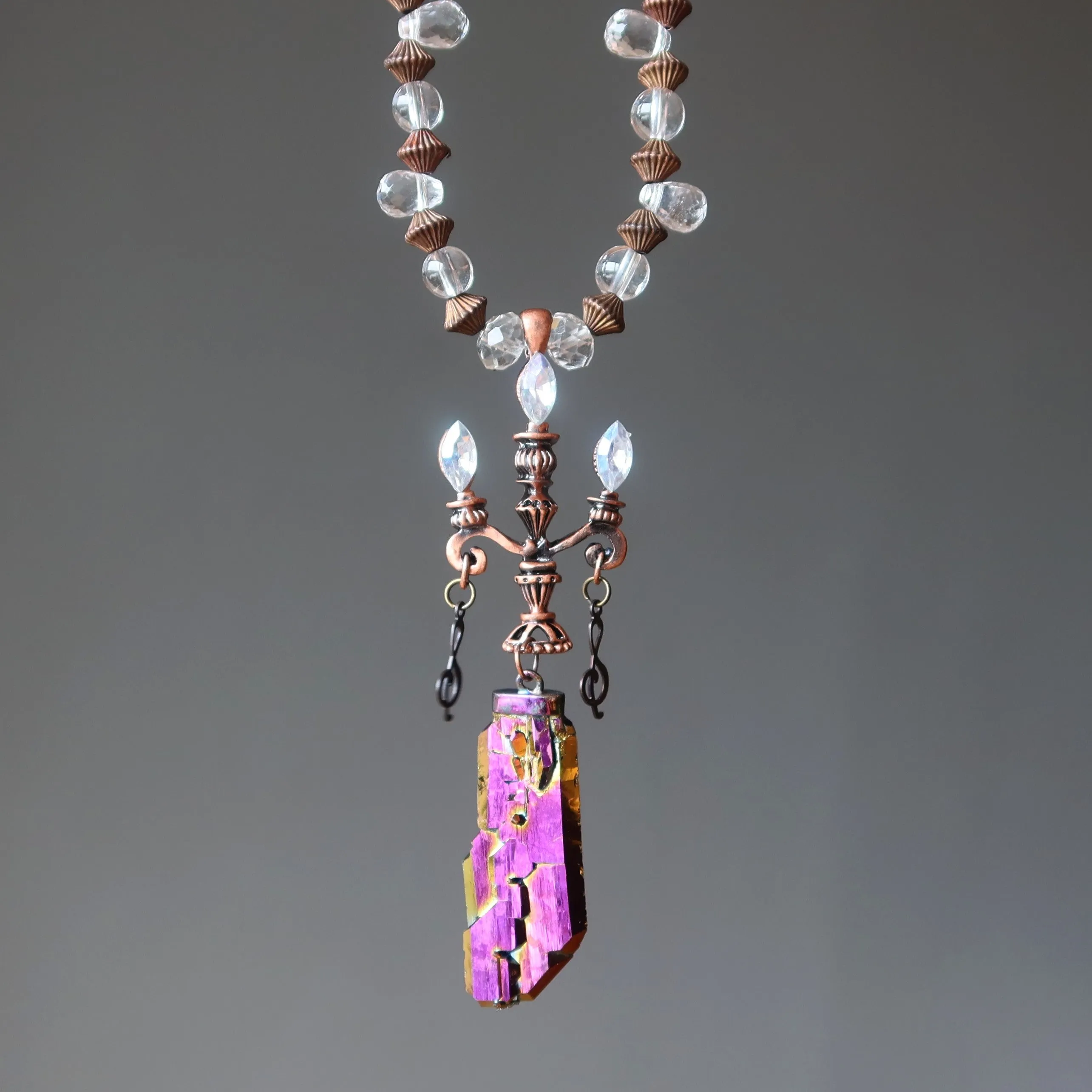 Aura Quartz Necklace Candle Flame Rainbow Titanium